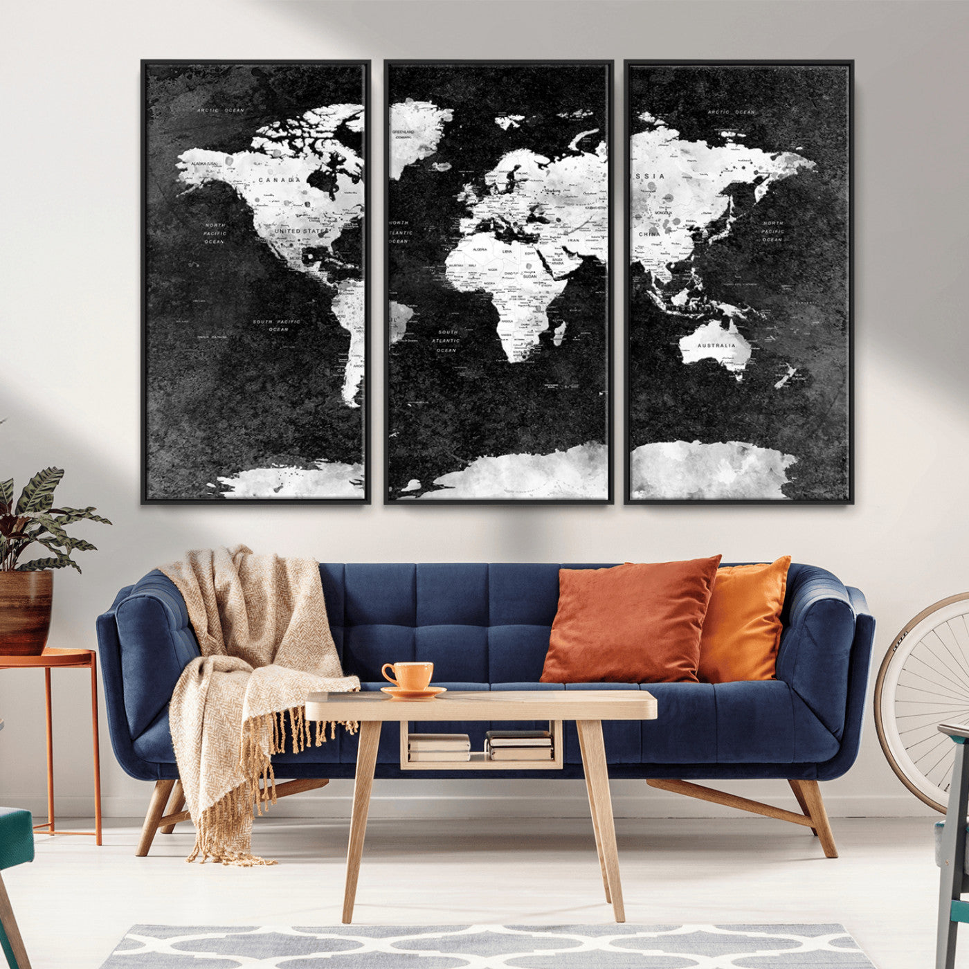 MGV-FC-48X32-3P - Push Pin World Map Canvas Print – Framed Wall Art for Couples to Track Their Travels – Anniversary