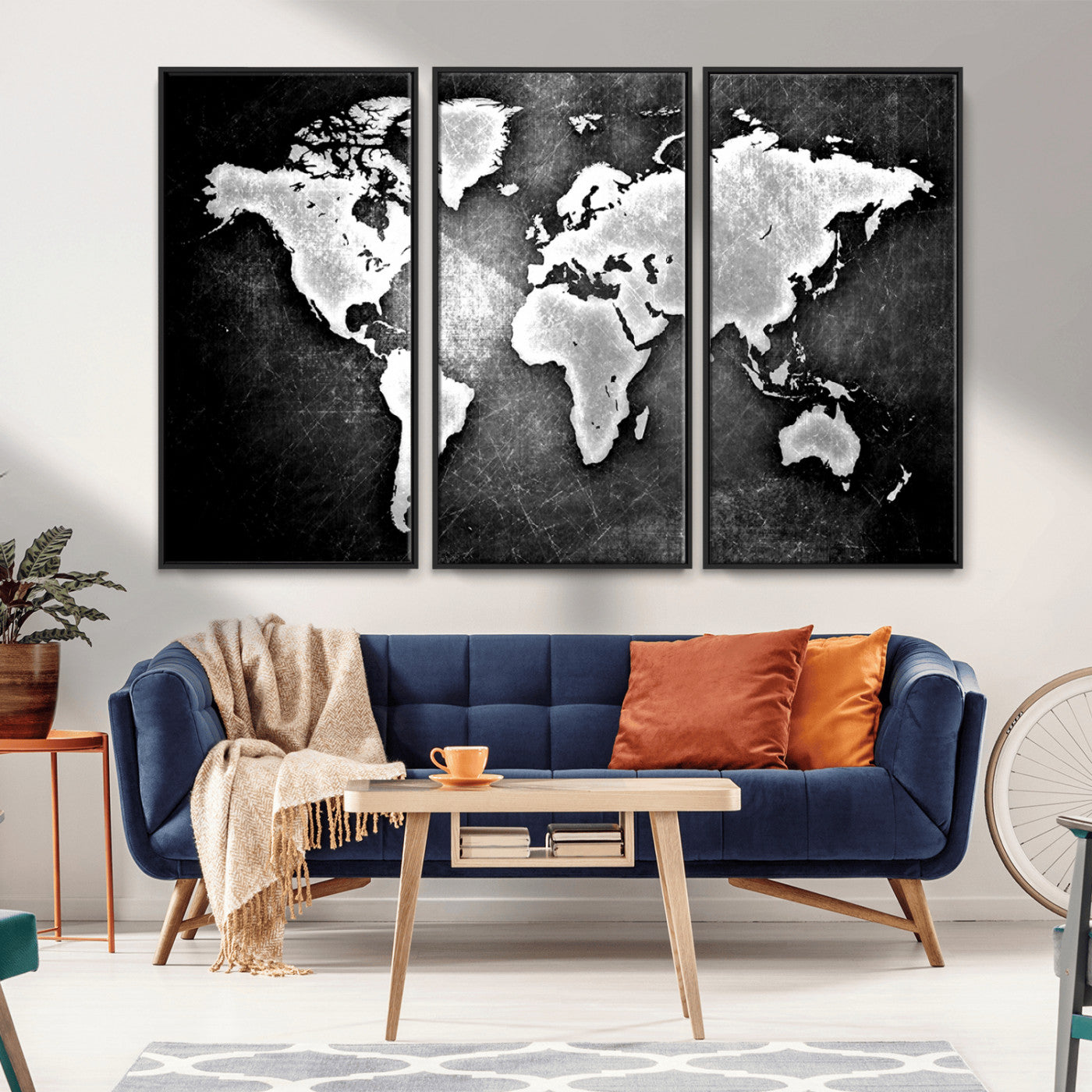 MGV-FC-48X32-3P - World Map Wall Art Canvas Print – Framed Wall Art for Anniversary Gift or Home Adventure Decor