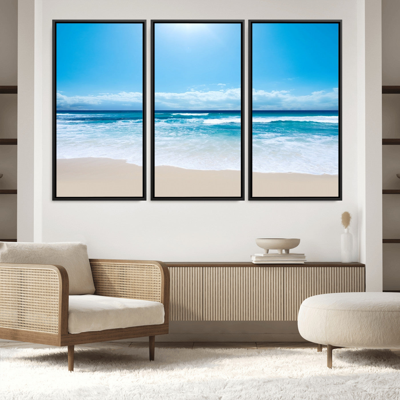 45929-MGV-FC-48X32-3P_Black-Wall Art Canvas Print Shiny Blue Sea and Beach
