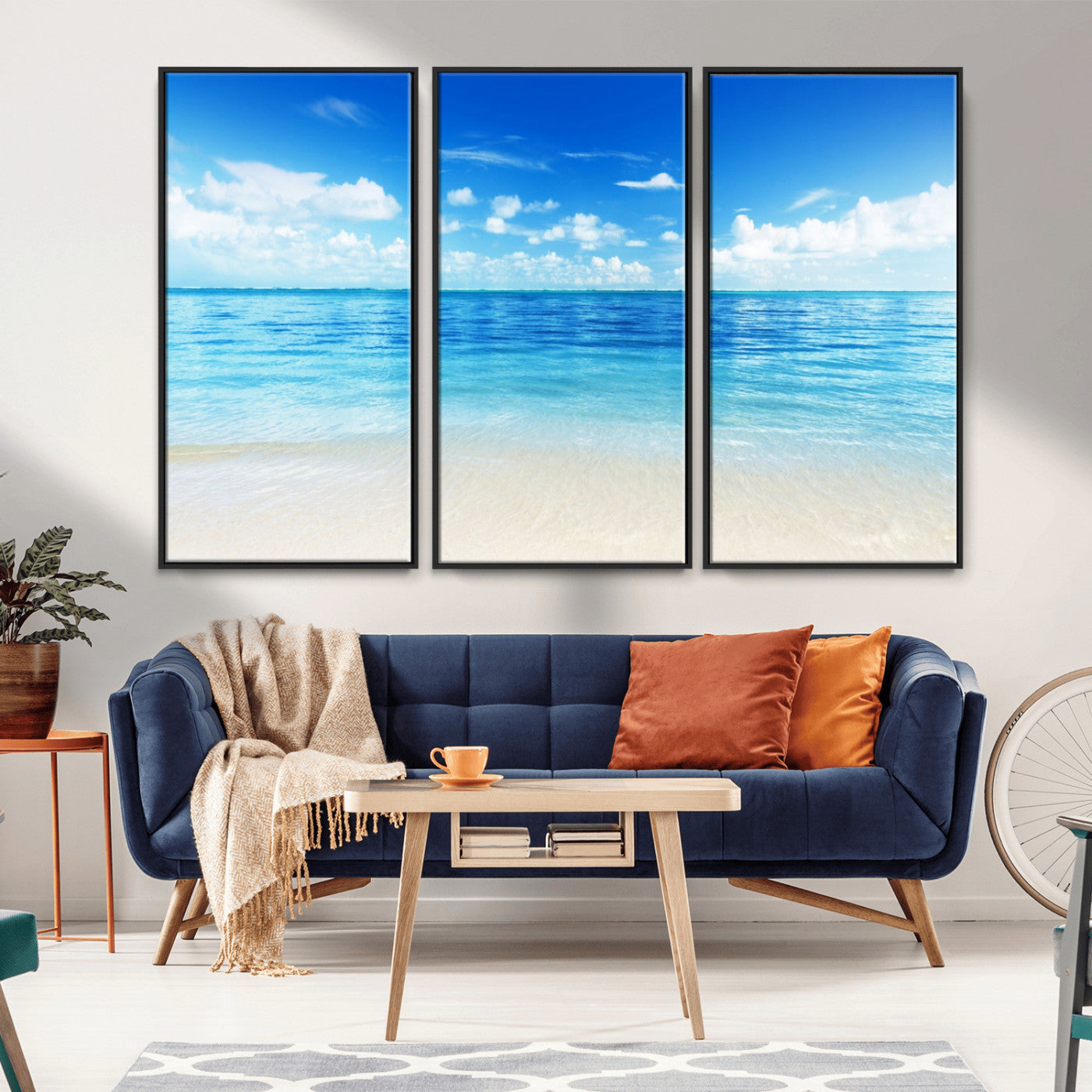 MGV-FC-48X32-3P - Beach Scene Canvas Wall Art Print – Tranquil Ocean Horizon and White Sand Beach Wall Decor for Home