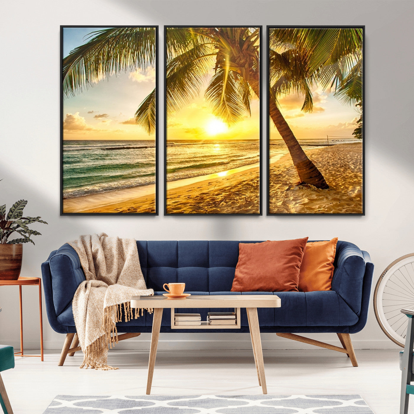 MGV-FC-48X32-3P - Beach Sunset Canvas Wall Art Print - Tropical Beach Canvas Wall Art Print – Vibrant Palm Trees and
