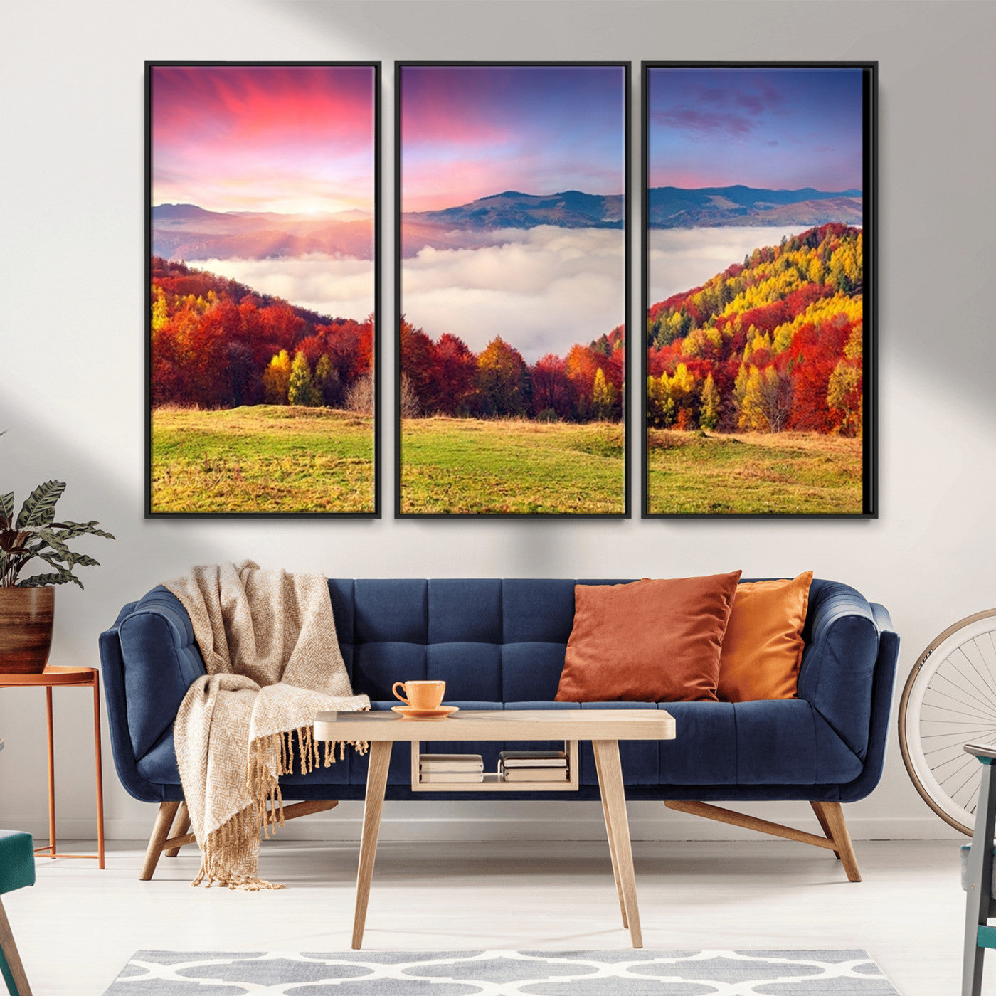 MGV-FC-48X32-3P - Autumn Mountain Foggy Landscape Wall Art Canvas Print | Beautiful Forest Canvas Print | Misty