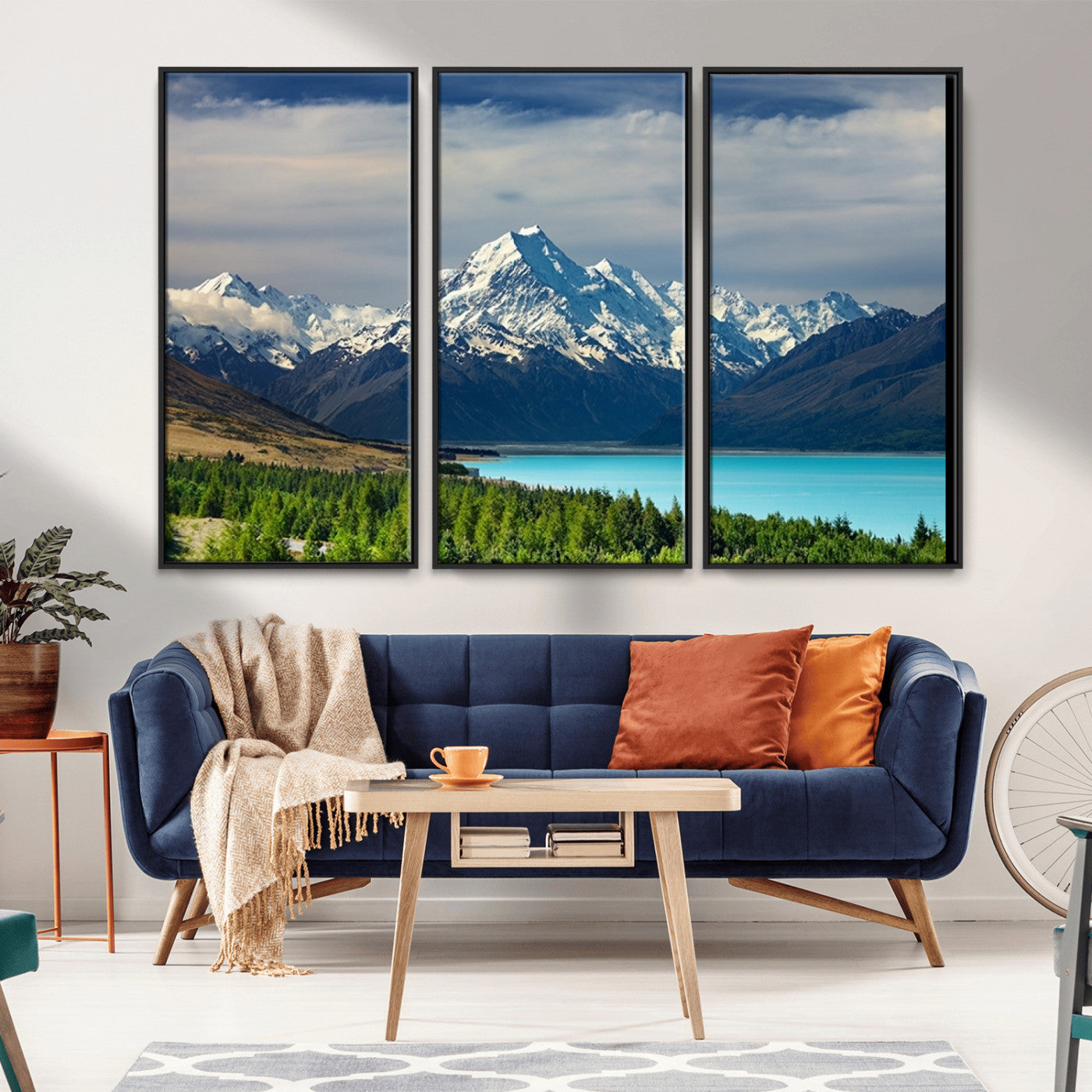 MGV-FC-48X32-3P - Mount Cook and Lake Pukaki Canvas Wall Art Print – Majestic Snow-Capped Peaks and Serene Lake Wall
