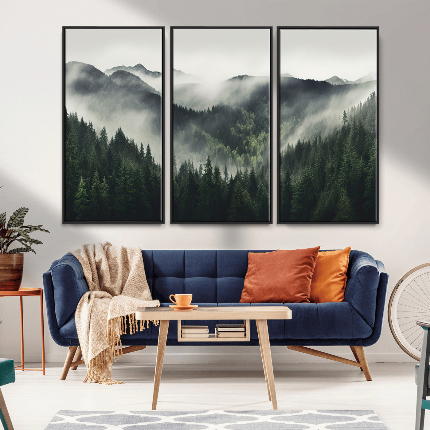 MGV-FC-48X32-3P - Misty Forest Canvas Print Wall Art Premium Canvas Print a Foggy and Serene Atmosphere