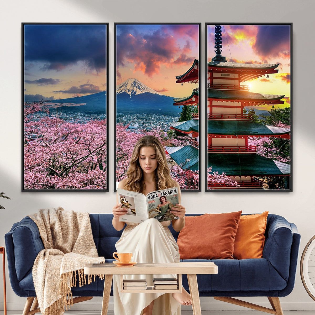 95987-MGV-CV-24X16 - Cherry Blossoms Canvas Print, Chureito Pagoda and Mount Fuji Wall Art