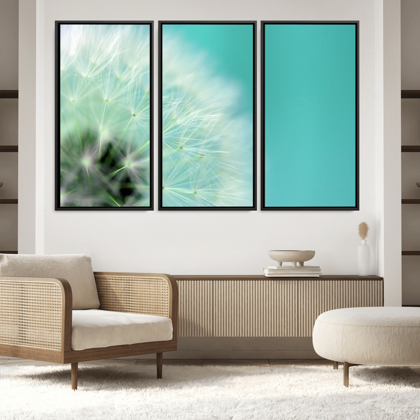 26056-MGV-FC-48X32-3P_Black-DANDELION Flower Wall Art Canvas Print, Canvas Dandelion Floral Wall Art