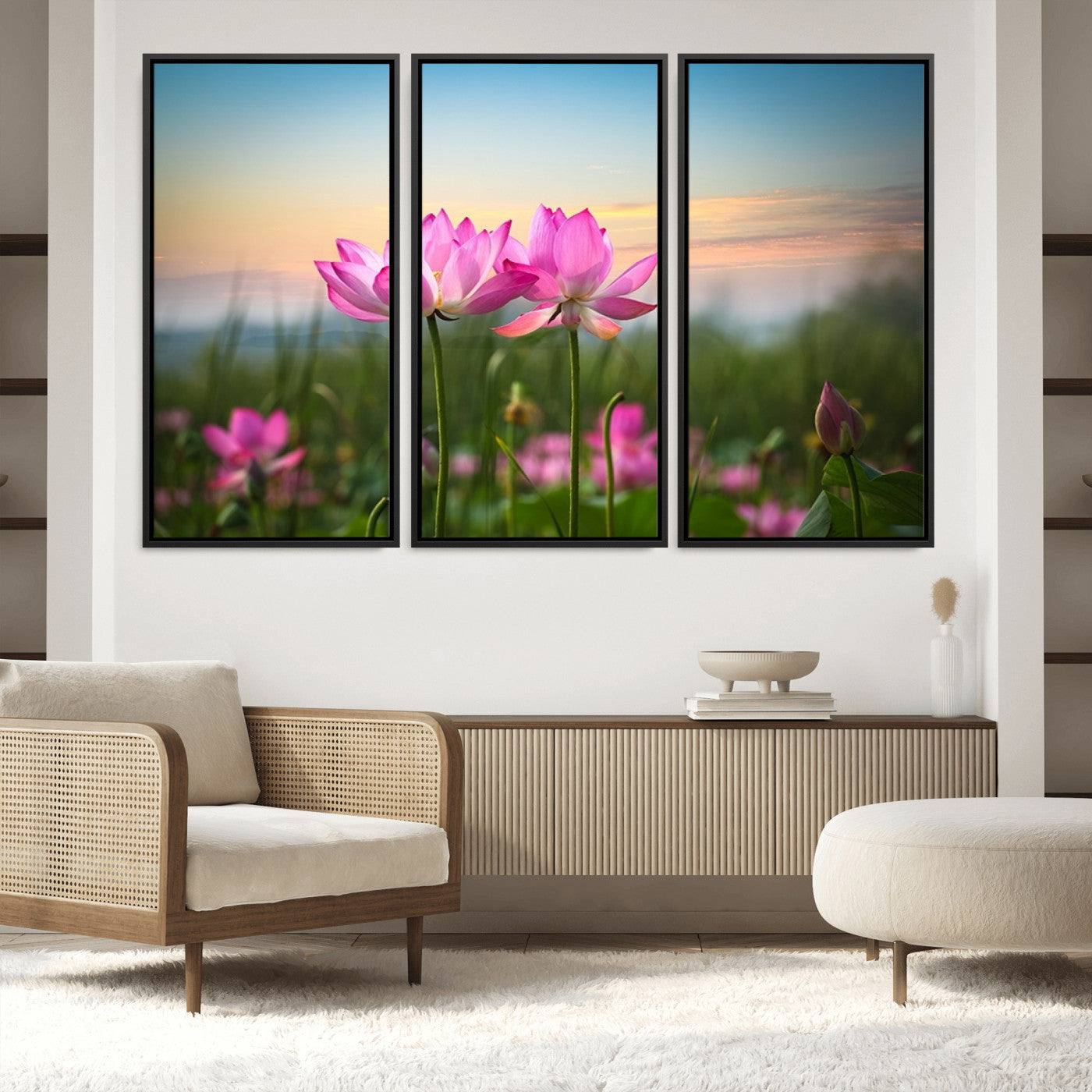 64234-MGV-FC-60X40-3P_Black-Pink Flower on the Mountain Canvas Print, Framed Pink Flower Canvas Wall Art