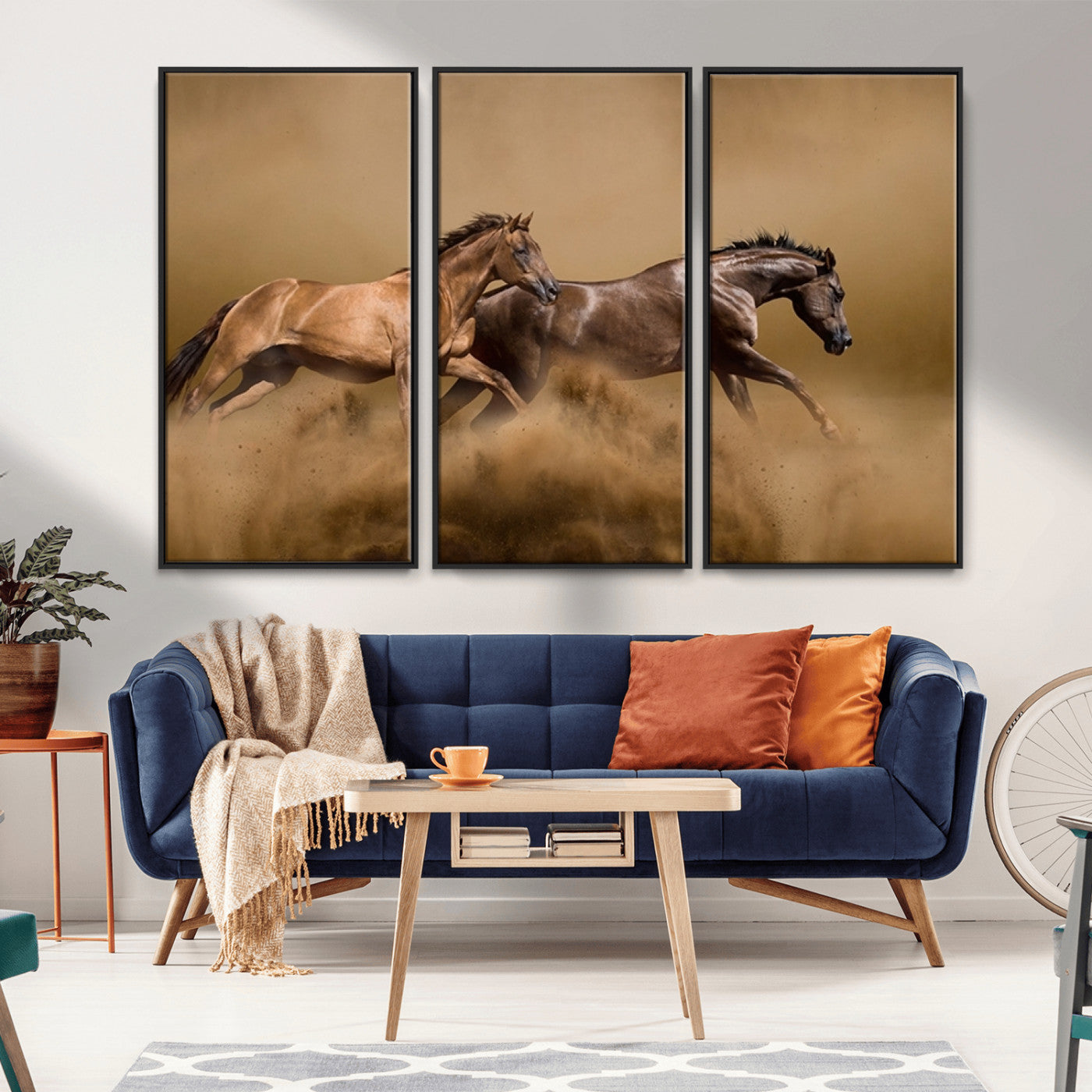 MGV-FC-48X32-3P - Large Wall Art Animal Canvas Print - Two Running Brown Horses