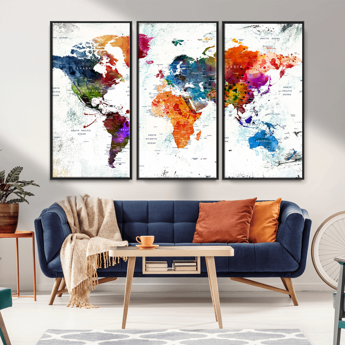 MGV-FC-48X32-3P - Push Pin World Map Canvas Print – Framed Wall Art for Couples to Track Their Travels – Anniversary