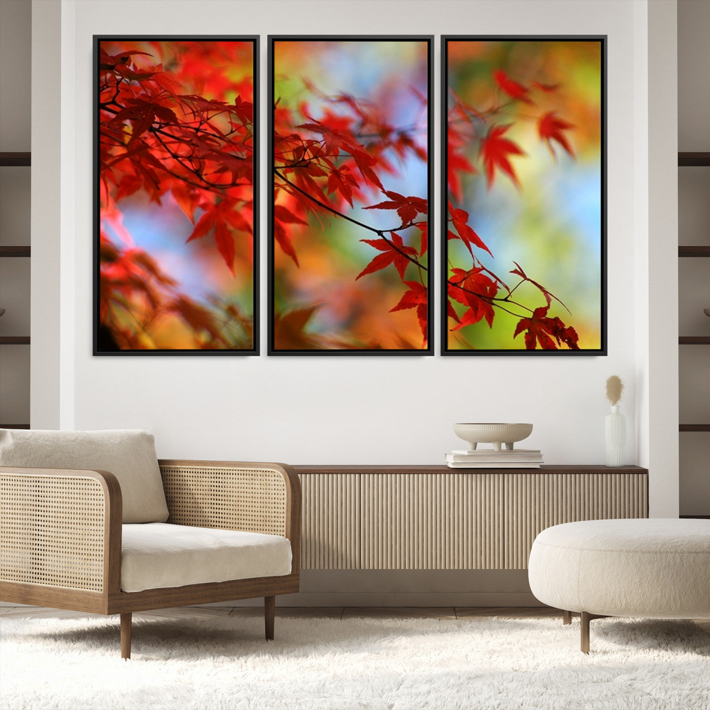 68946-MGV-FC-60X40-3P_Black-Red Leaves Autumn Forest Wall Art Canvas, Red Leaves Autumn Forest Canvas Print