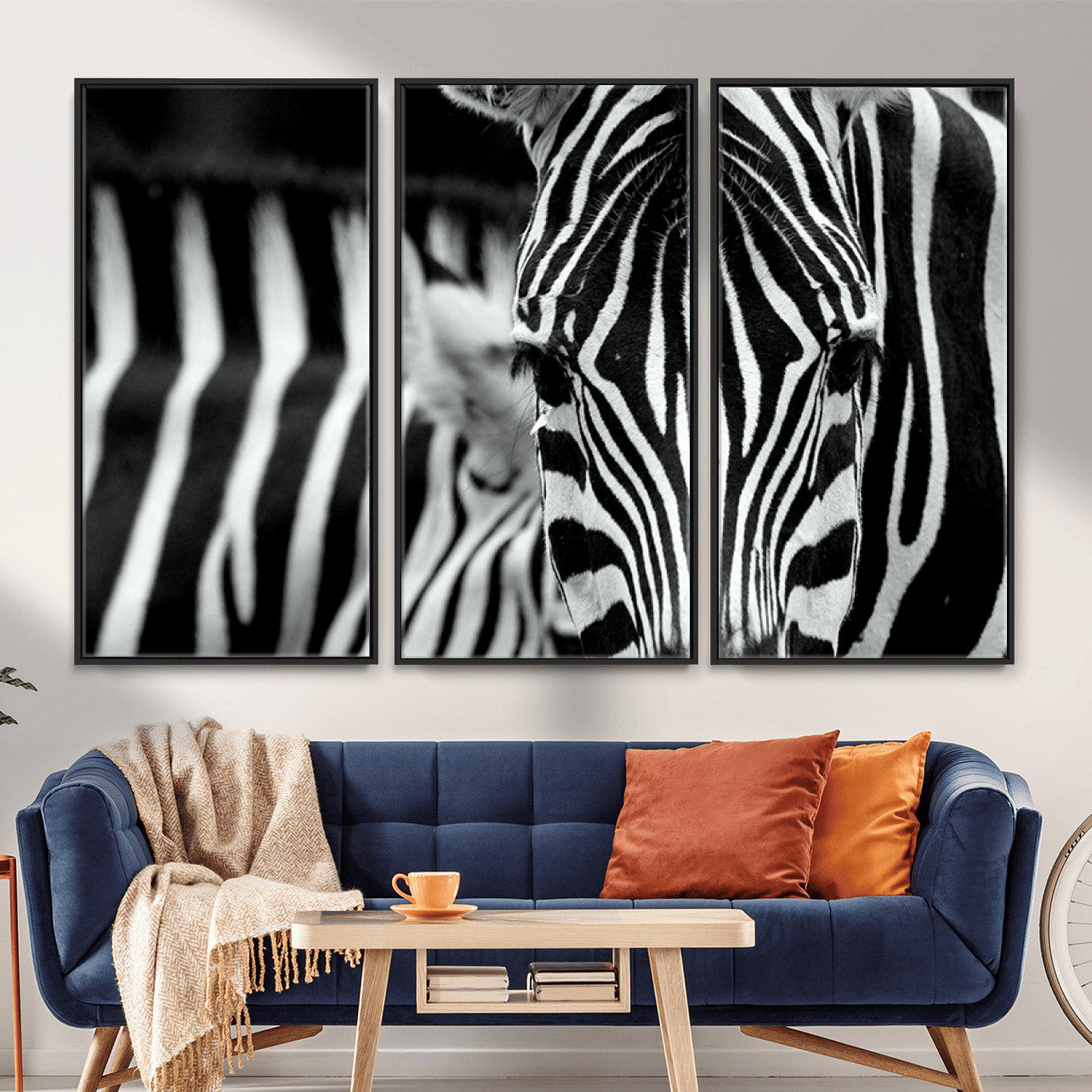 MGV-FC-48X32-3P - Zebra Wall Art – Close Up Black and White Animal Print, Bold Safari Decor for Living Room, Office, or Bedroom
