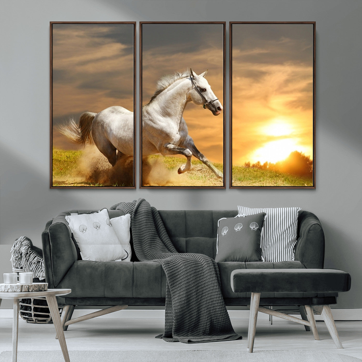 MGV-FC-48X32-3P - Large Wall Art Galloping White Horse at Sunset Canvas Print