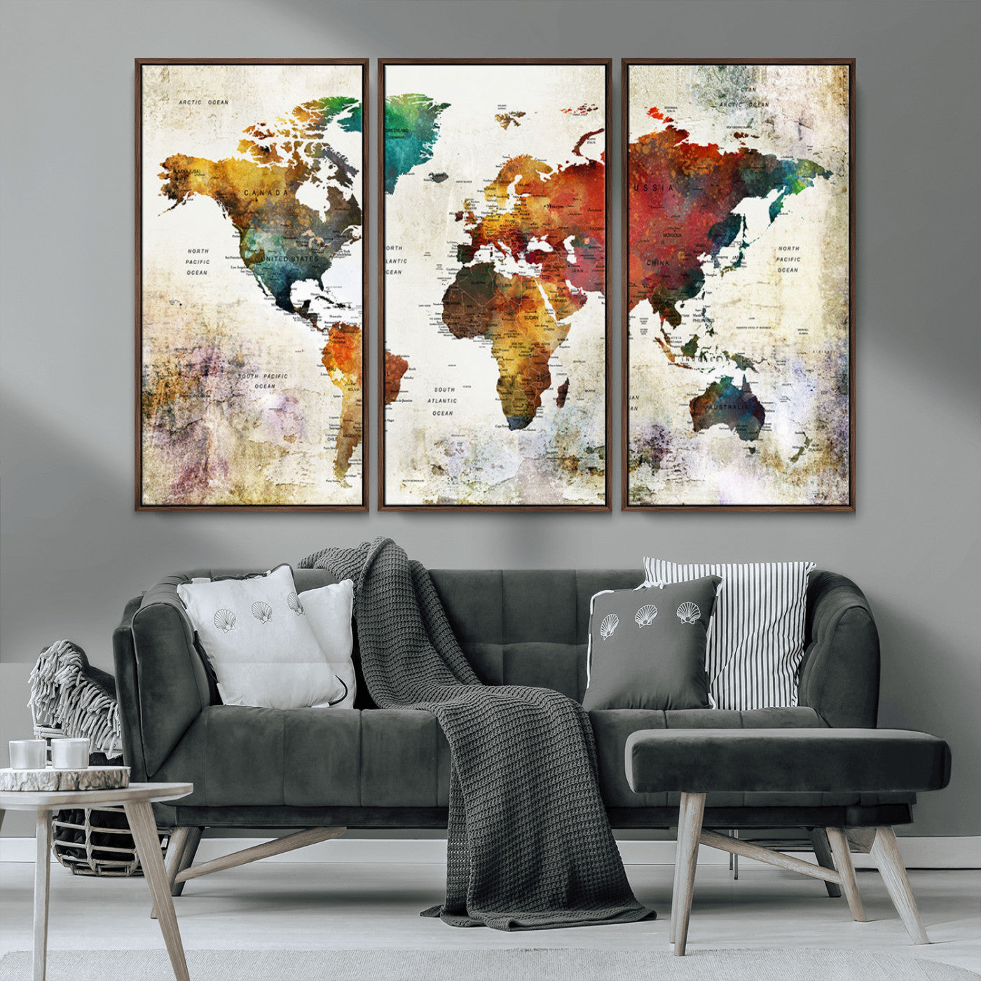 -Push Pin World Map Canvas Print – Framed Wall Art for Couples to Track Their Travels – Anniversary