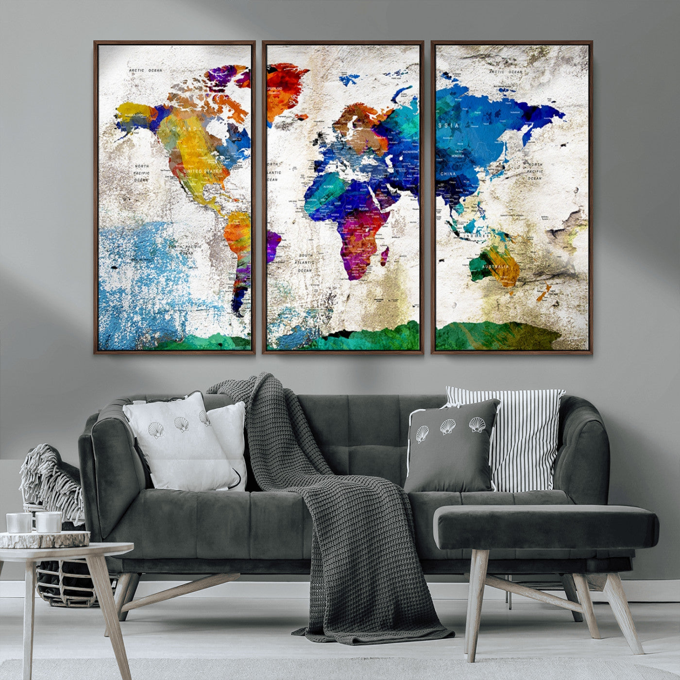 MGV-FC-48X32-3P - Push Pin World Map Canvas Print – Framed Wall Art for Couples to Track Their Travels – Anniversary