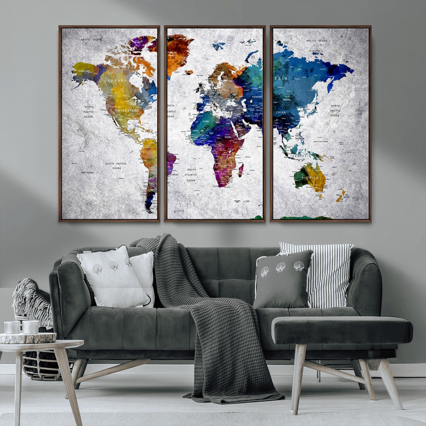 MGV-FC-48X32-3P - Push Pin World Map Canvas Print – Framed Wall Art for Couples to Track Their Travels – Anniversary