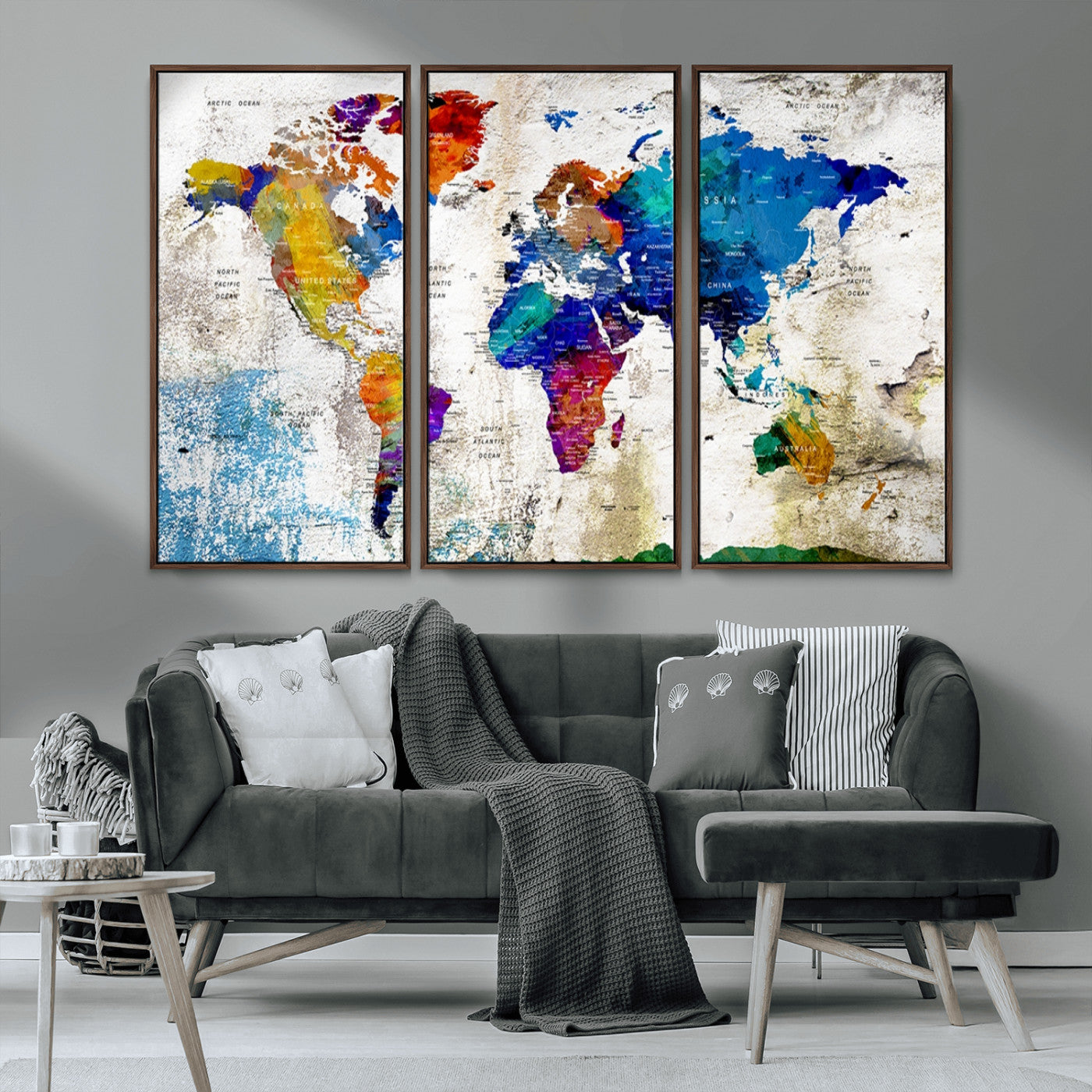 MGV-FC-48X32-3P - Push Pin World Map Canvas Print – Framed Wall Art for Couples to Track Their Travels – Anniversary