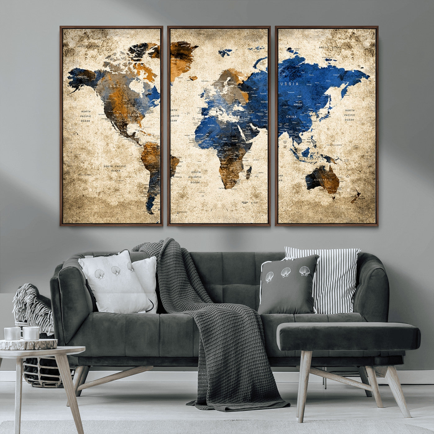 MGV-FC-48X32-3P - Push Pin World Map Canvas Print – Framed Wall Art for Couples to Track Their Travels – Anniversary