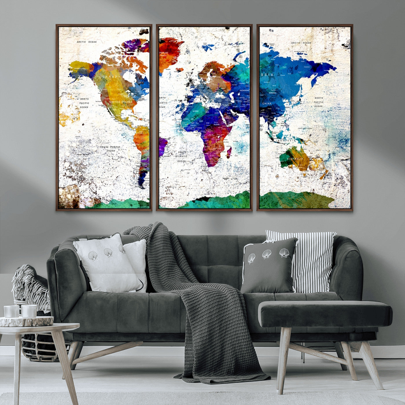 MGV-FC-48X32-3P - Push Pin World Map Canvas Print – Framed Wall Art for Couples to Track Their Travels – Anniversary