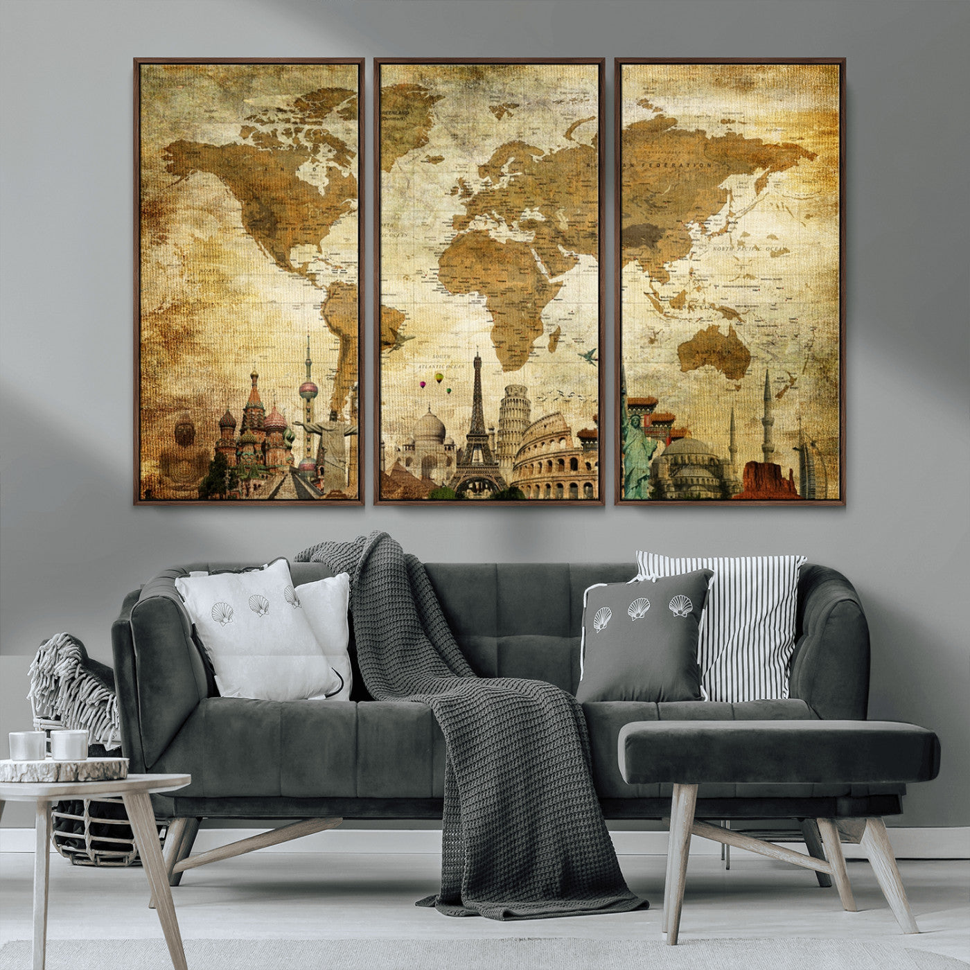 MGV-FC-48X32-3P - Push Pin World Map Canvas Print – Framed Wall Art for Couples to Track Their Travels – Anniversary