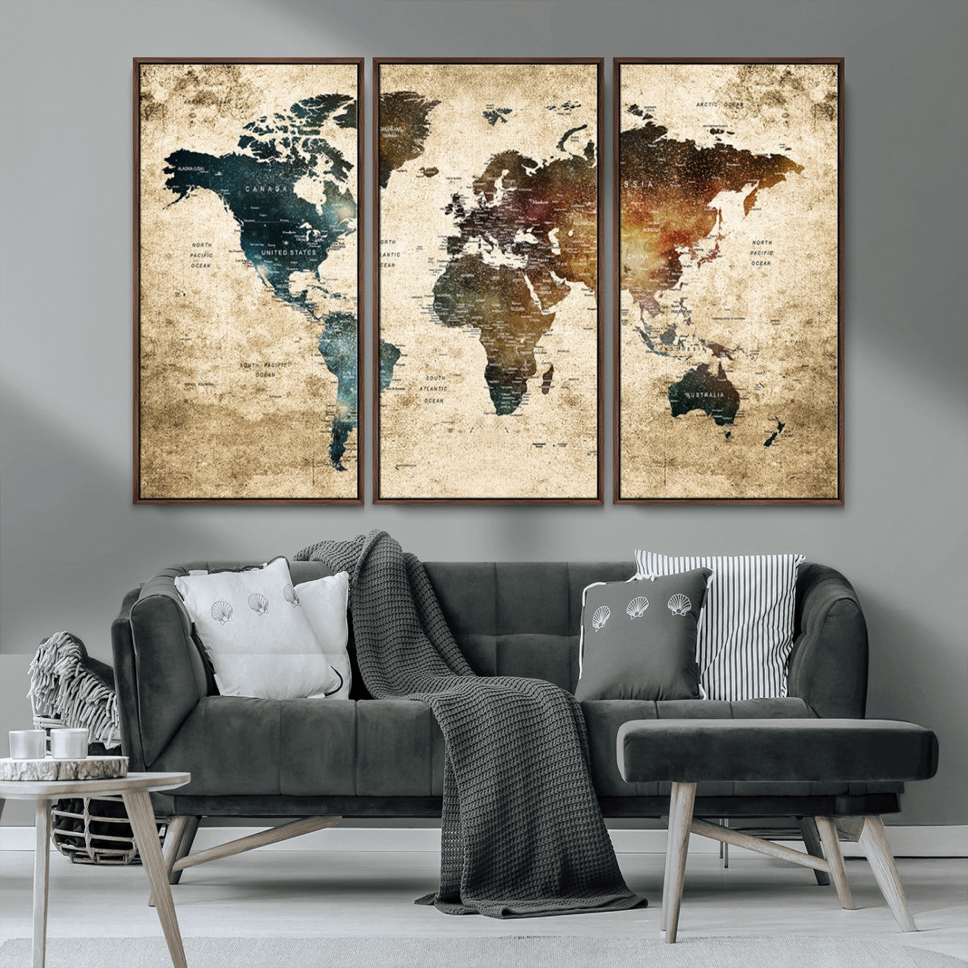 MGV-FC-48X32-3P - Push Pin World Map Canvas Print – Framed Wall Art for Couples to Track Their Travels – Anniversary