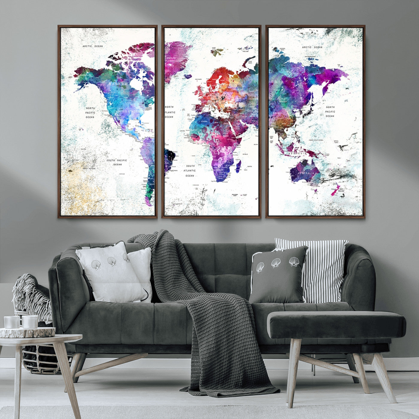 MGV-FC-48X32-3P - Push Pin World Map Canvas Print – Framed Wall Art for Couples to Track Their Travels – Anniversary