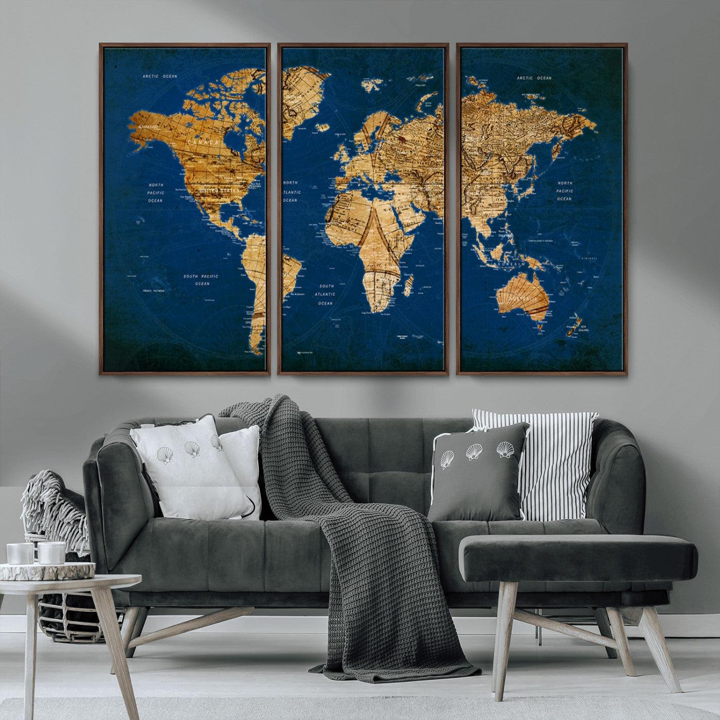 MGV-FC-48X32-3P - Push Pin World Map Canvas Print – Framed Wall Art for Couples to Track Their Travels – Anniversary