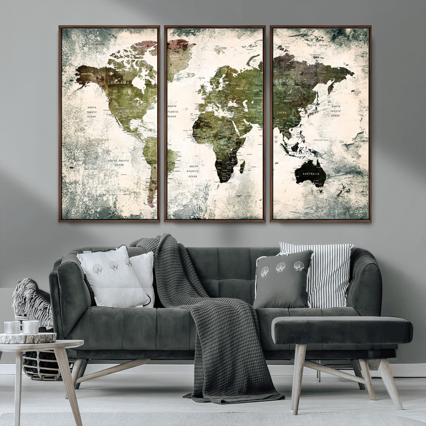MGV-FC-48X32-3P - Push Pin World Map Canvas Print – Framed Wall Art for Couples to Track Their Travels – Anniversary