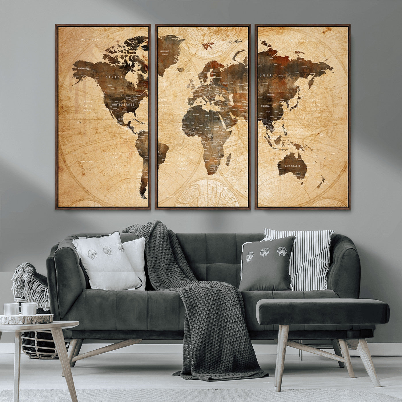 MGV-FC-48X32-3P - Push Pin World Map Canvas Print – Framed Wall Art for Couples to Track Their Travels – Anniversary