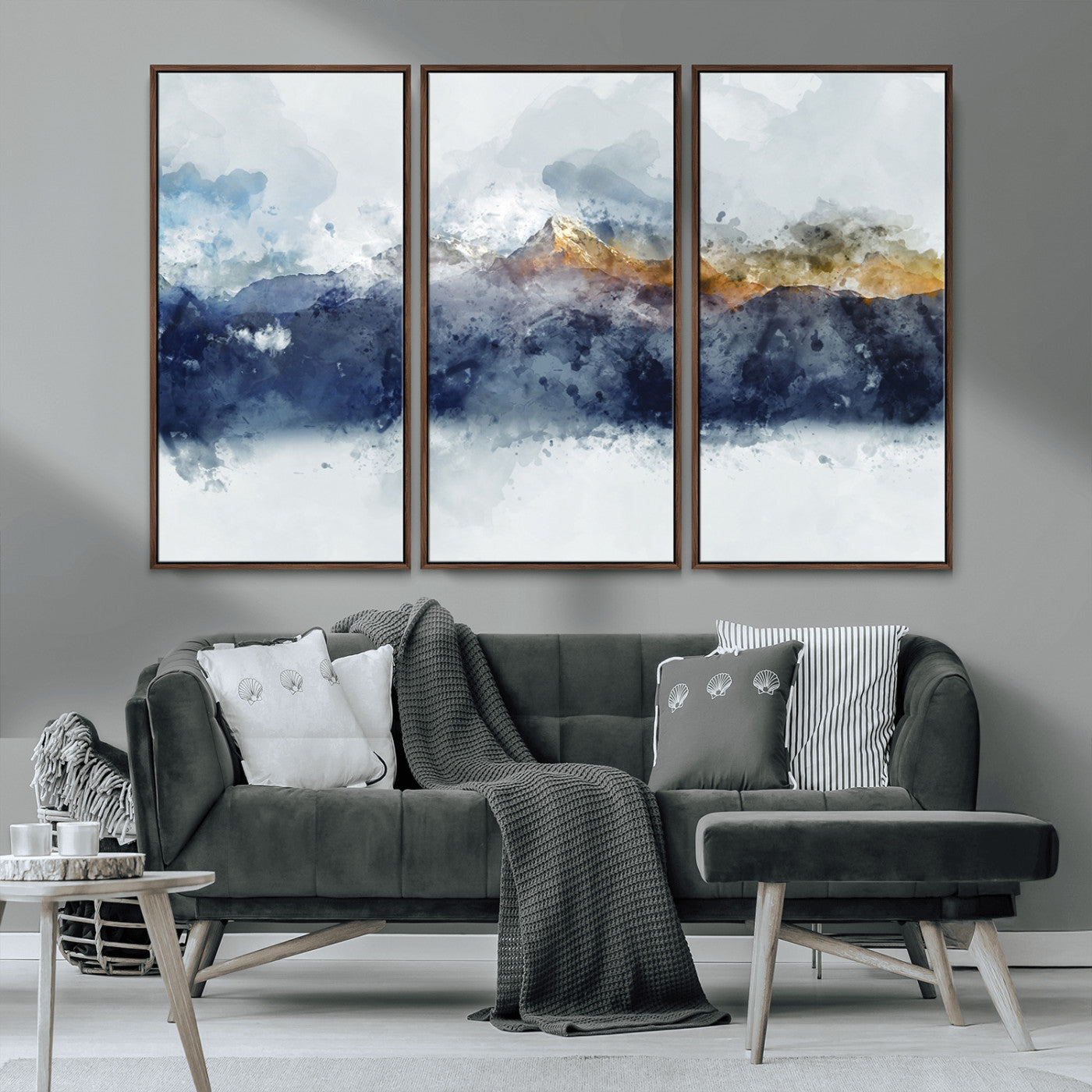 89149-MGV-CV-36X24-Abstract Mountain Range Art Canvas Print | 3 Panel Watercolor Landscape for Living Room, Office, or Bedroom | Large Ready-to-Hang Artwork