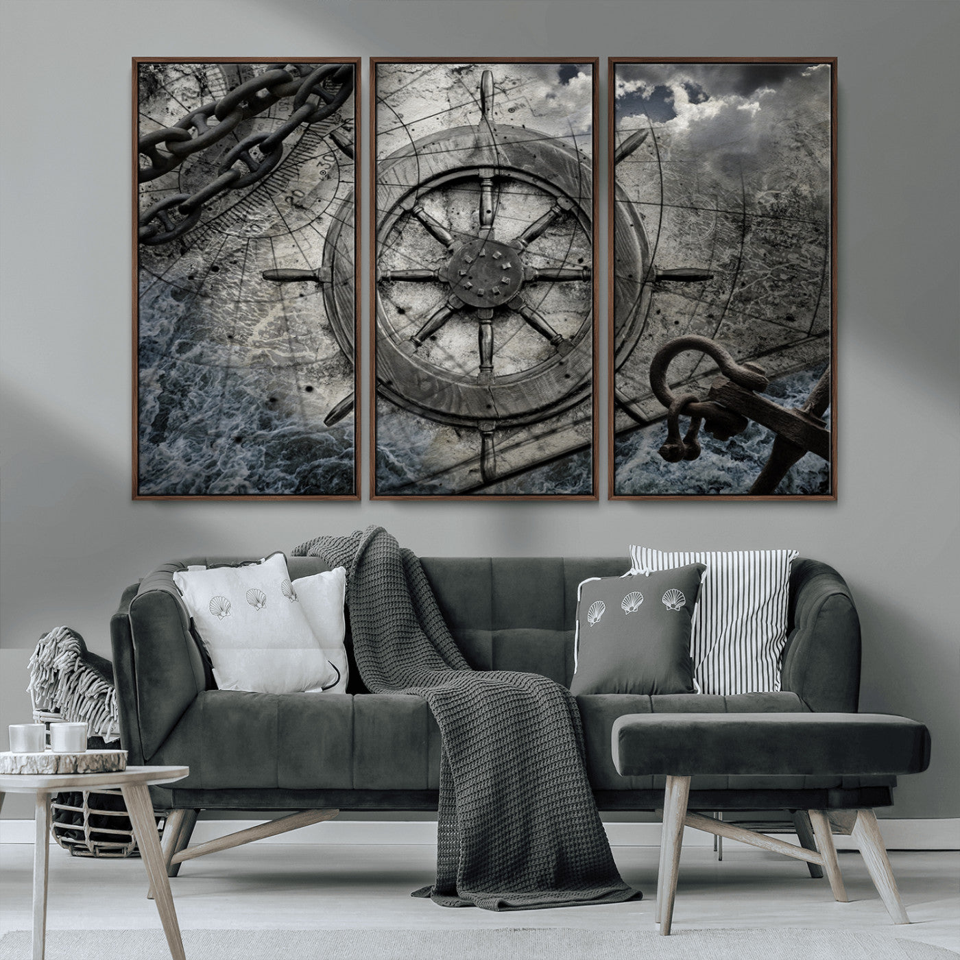 MGV-FC-48X32-3P - Ship Steering Wheel Vintage Wall Art Canvas Print