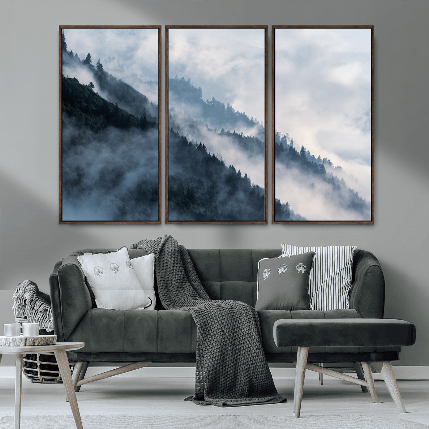 MGV-FC-48X32-3P - Foggy Forest Wall Art Canvas Print – Misty Mountain Landscape Decor – Ready to Hang Nature-Inspired
