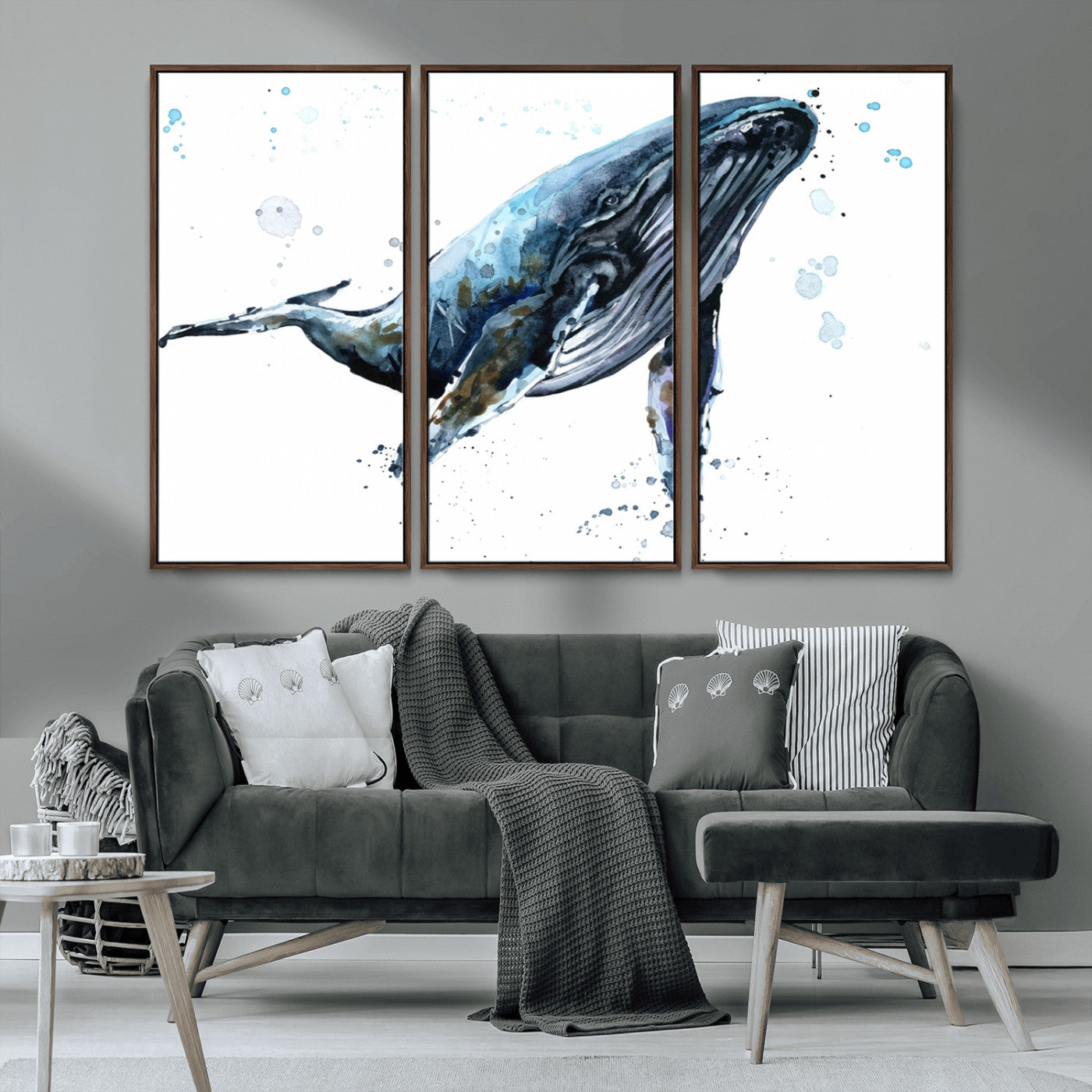 MGV-FC-48X32-3P - Watercolor Whale Wall Art Canvas Print