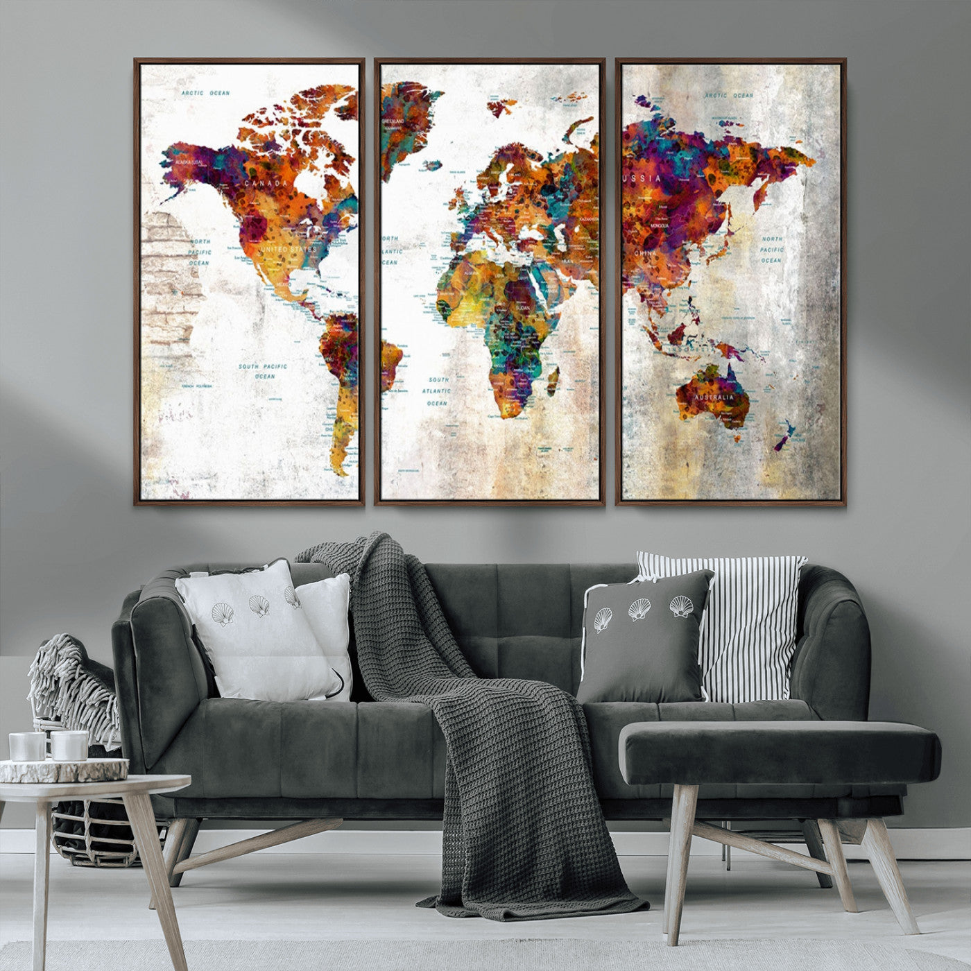 MGV-FC-48X32-3P - Push Pin World Map Canvas Print – Framed Wall Art for Couples to Track Their Travels – Anniversary