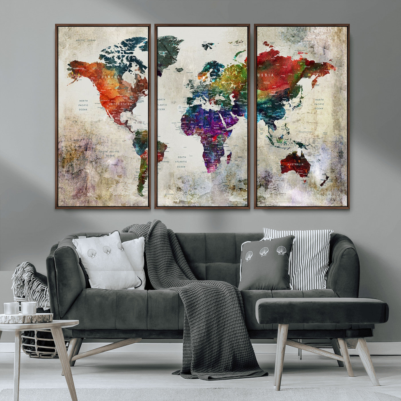 MGV-FC-48X32-3P - Push Pin World Map Canvas Print – Framed Wall Art for Couples to Track Their Travels – Anniversary