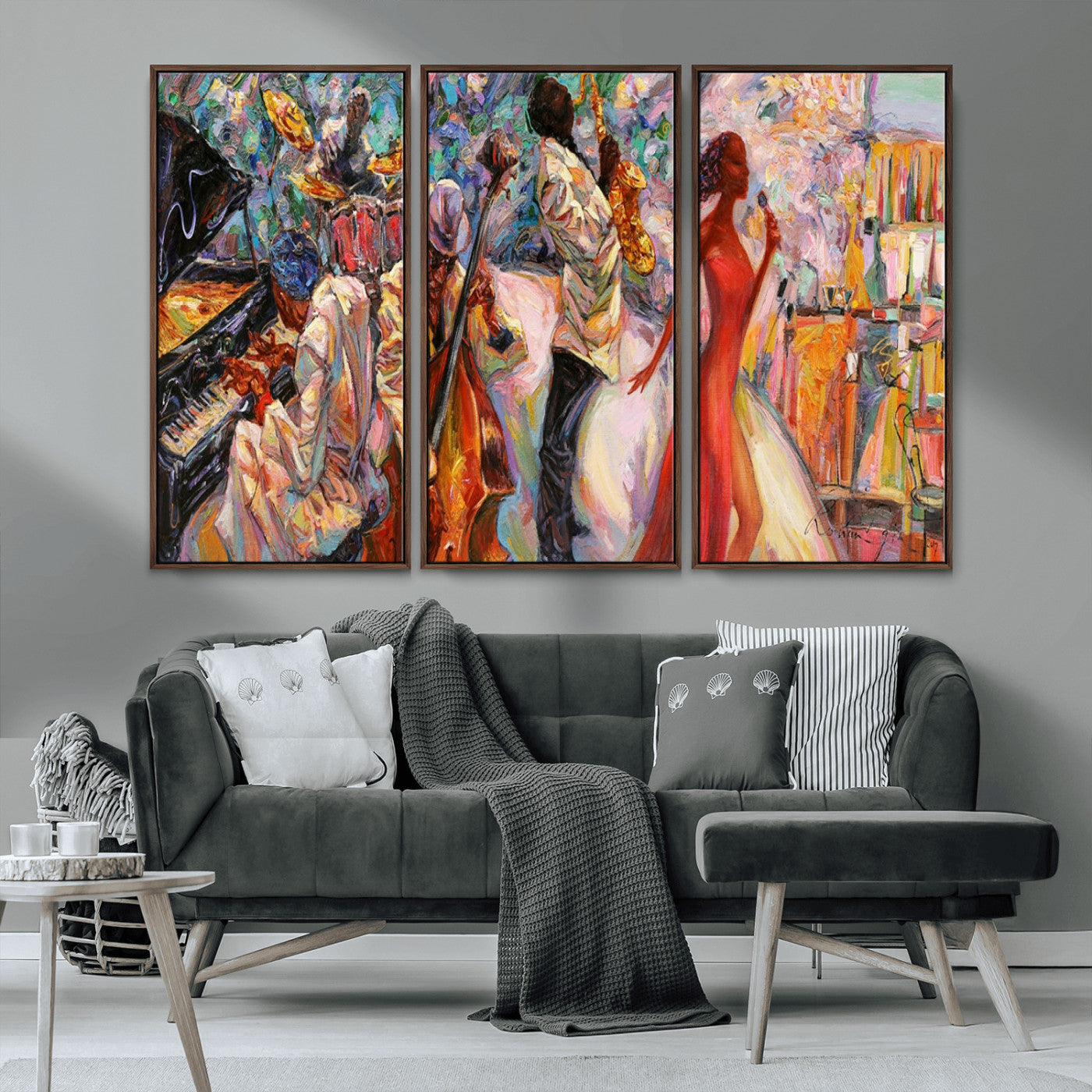 MGV-FC-48X32-3P - Abstract Afro American Jazz Canvas Wall Art | Music-Inspired Painting for Dining Room, Living Room,