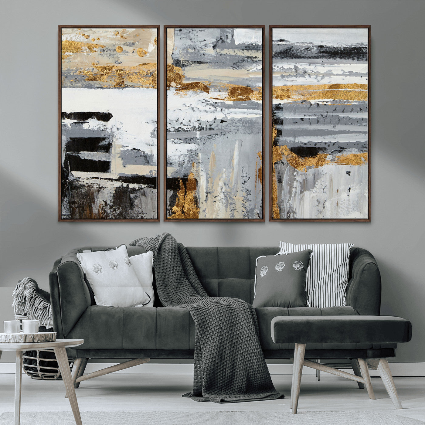 43177-MGV-CV-36X24-Abstract Painting Canvas Wall Art Print Paint Drip Art Brush Strokes Gray Artwork