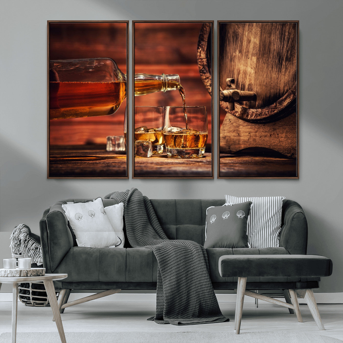MGV-FC-48X32-3P - Whiskey and Cigar Canvas Wall Art | 3 Panel Bar Room Decor for Home Lounge, Office, or Man Cave |