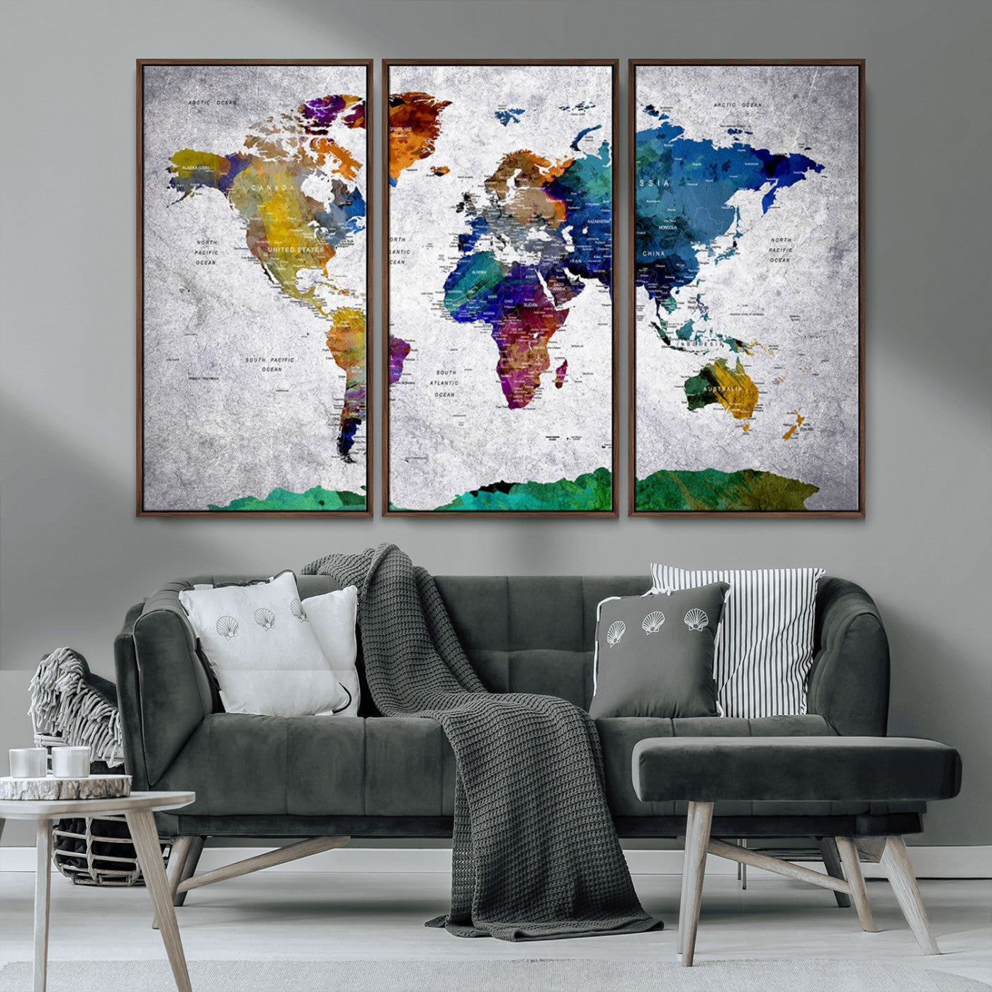 MGV-FC-48X32-3P - Push Pin World Map Canvas Print – Framed Wall Art for Couples to Track Their Travels – Anniversary