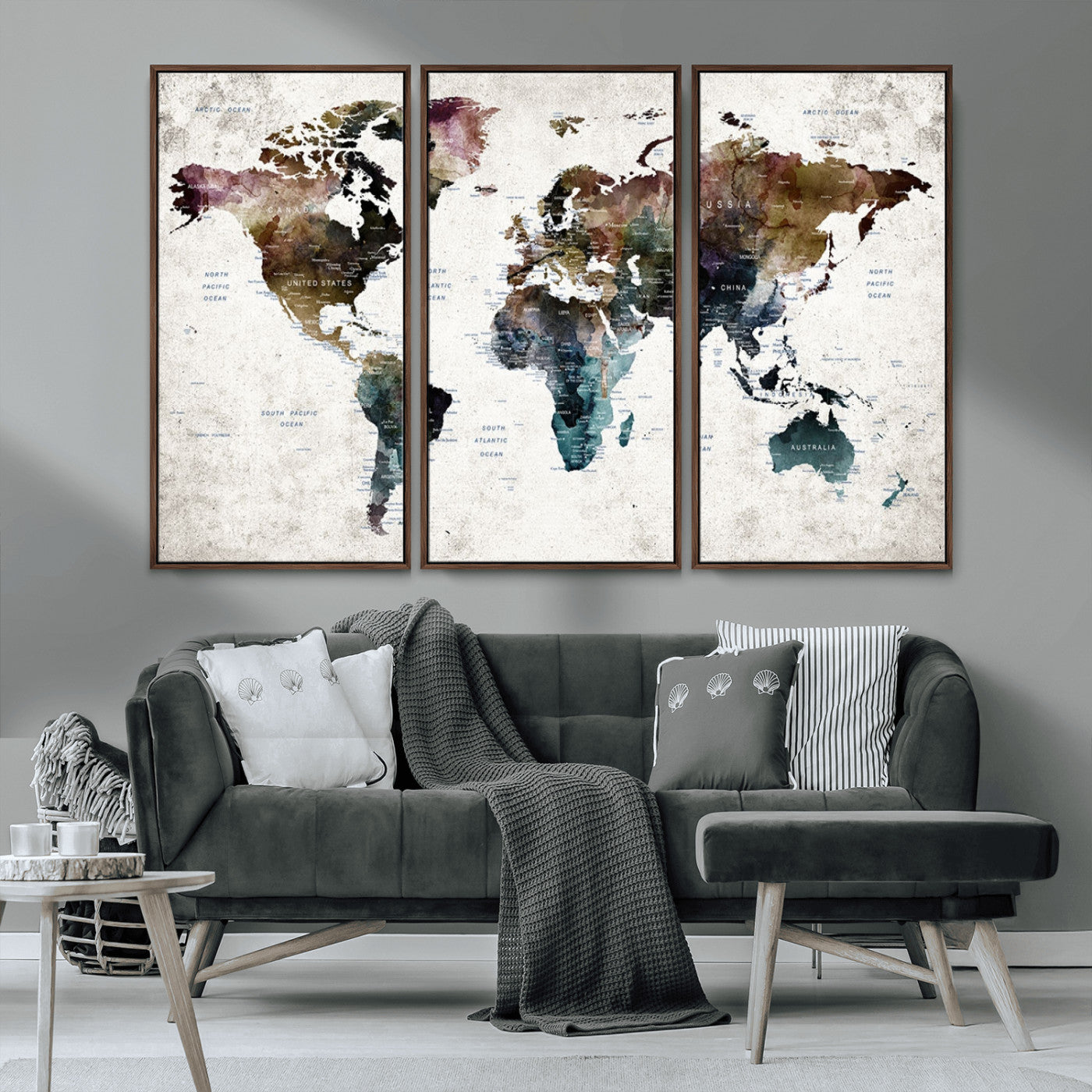 MGV-FC-48X32-3P - Push Pin World Map Canvas Print – Framed Wall Art for Couples to Track Their Travels – Anniversary