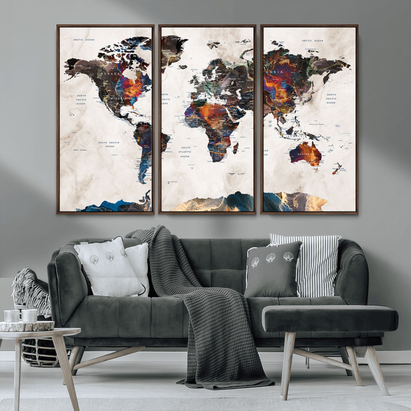 MGV-FC-48X32-3P - Push Pin World Map Canvas Print – Framed Wall Art for Couples to Track Their Travels – Anniversary