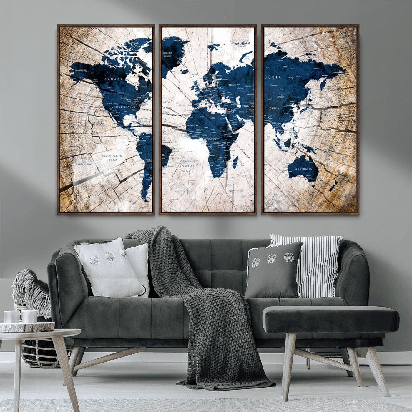 MGV-FC-48X32-3P - Push Pin World Map Canvas Print – Framed Wall Art for Couples to Track Their Travels – Anniversary