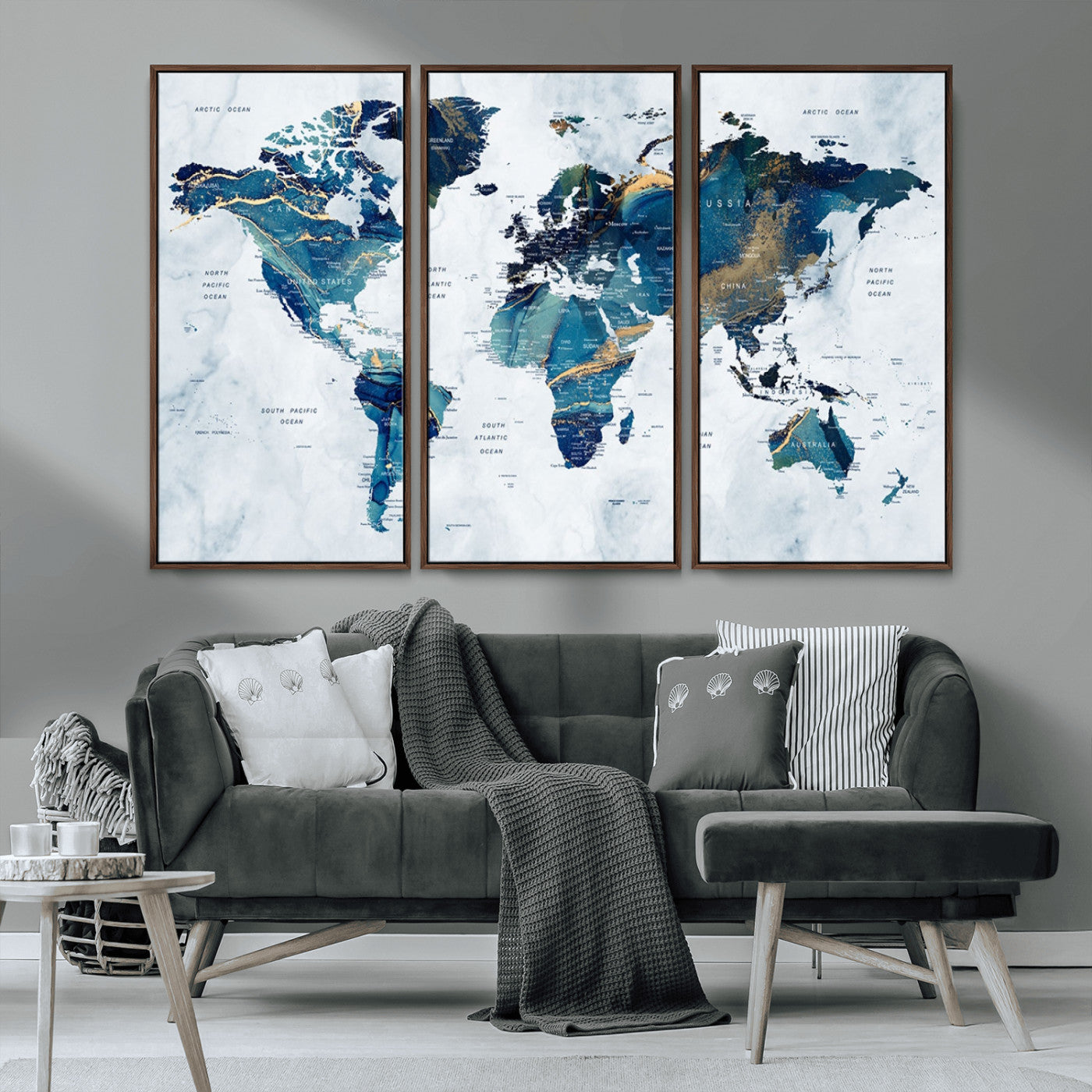 MGV-FC-48X32-3P - Push Pin World Map Canvas Print – Framed Wall Art for Couples to Track Their Travels – Anniversary