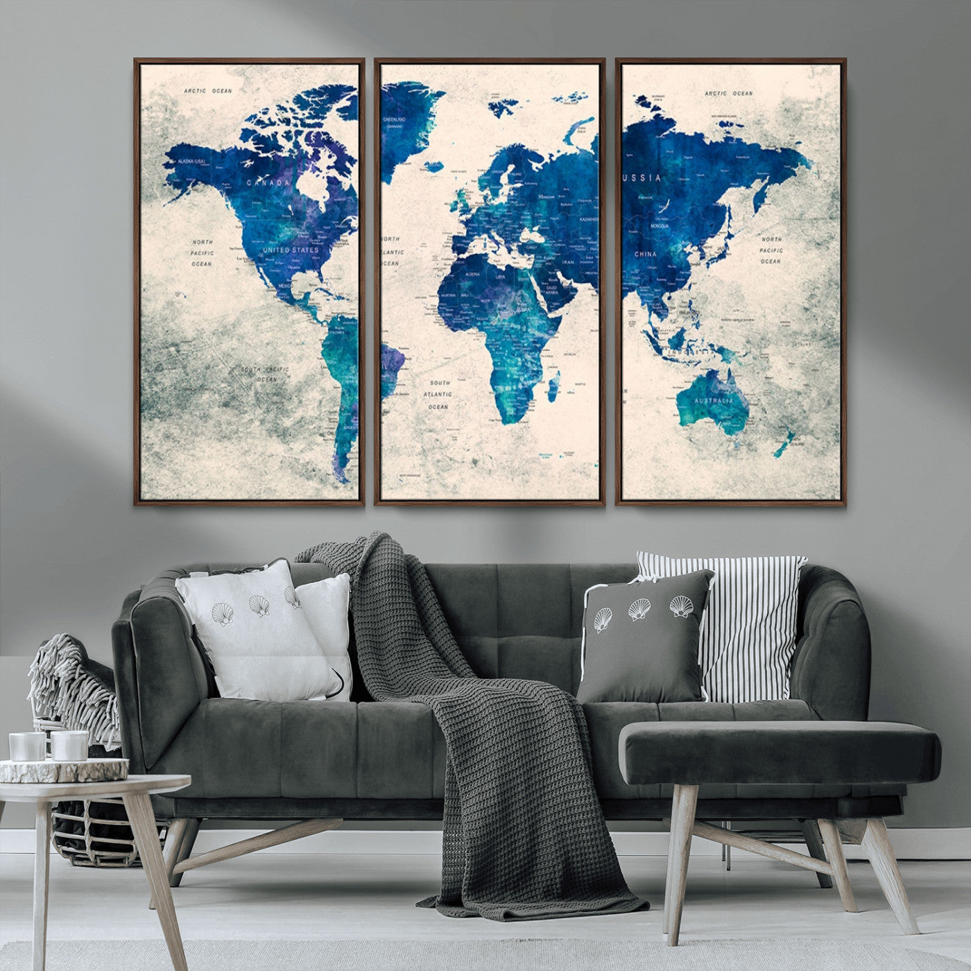 MGV-FC-48X32-3P - Push Pin World Map Canvas Print – Framed Wall Art for Couples to Track Their Travels – Anniversary