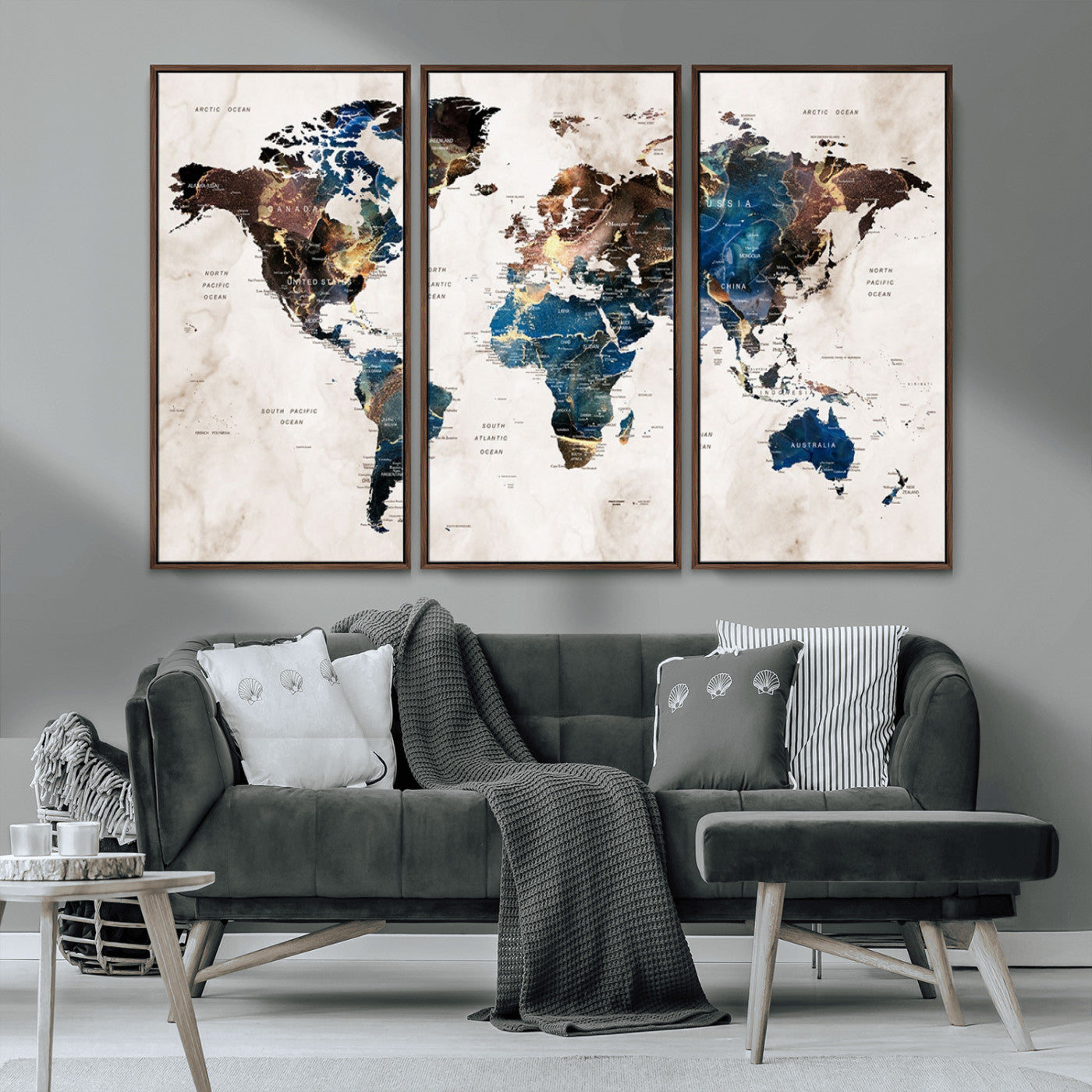 MGV-FC-48X32-3P - Push Pin World Map Canvas Print – Framed Wall Art for Couples to Track Their Travels – Anniversary