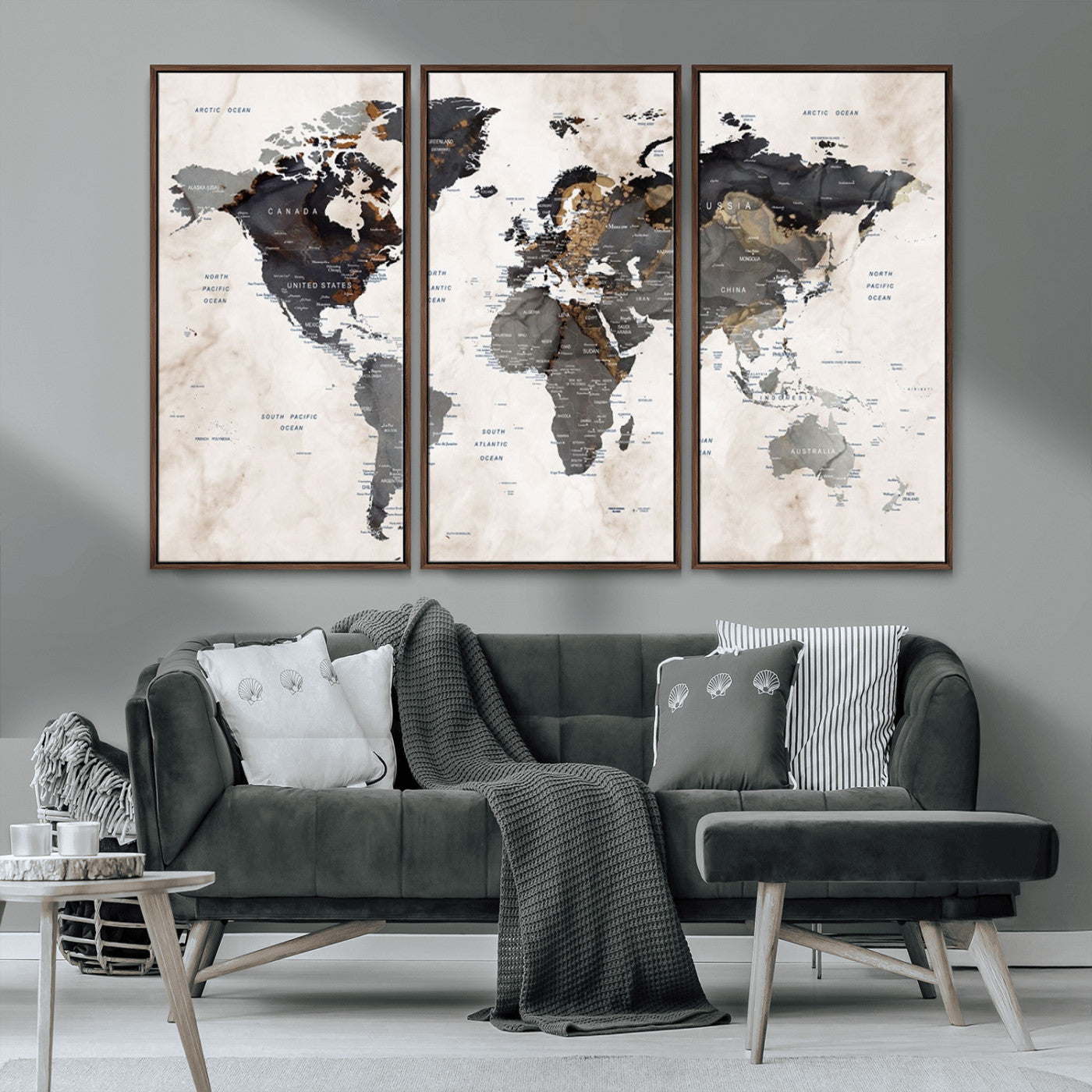 MGV-FC-48X32-3P - Push Pin World Map Canvas Print – Framed Wall Art for Couples to Track Their Travels – Anniversary