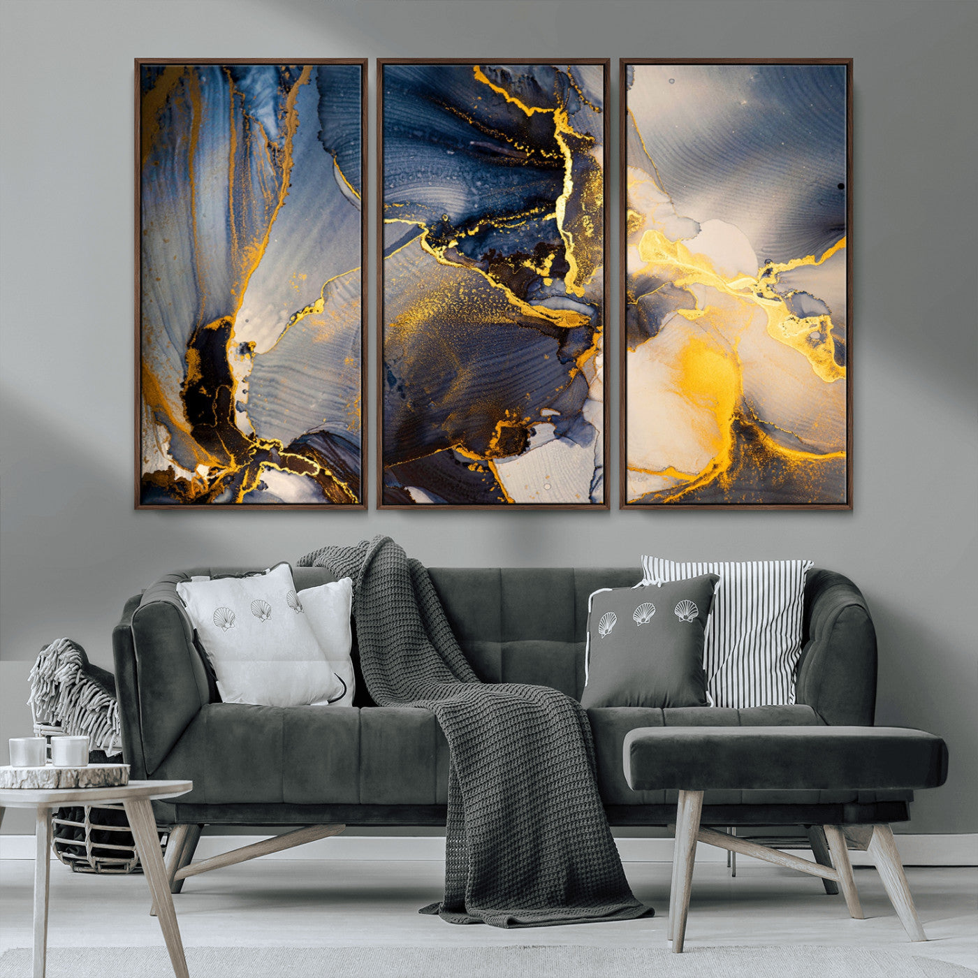 42100-MGV-CV-36X24-Large Abstract Wall Art Print - Gold and Blue Abstract Canvas Wall Art | Fluid Ink Modern Luxury Wall Decor for Living Room Decor