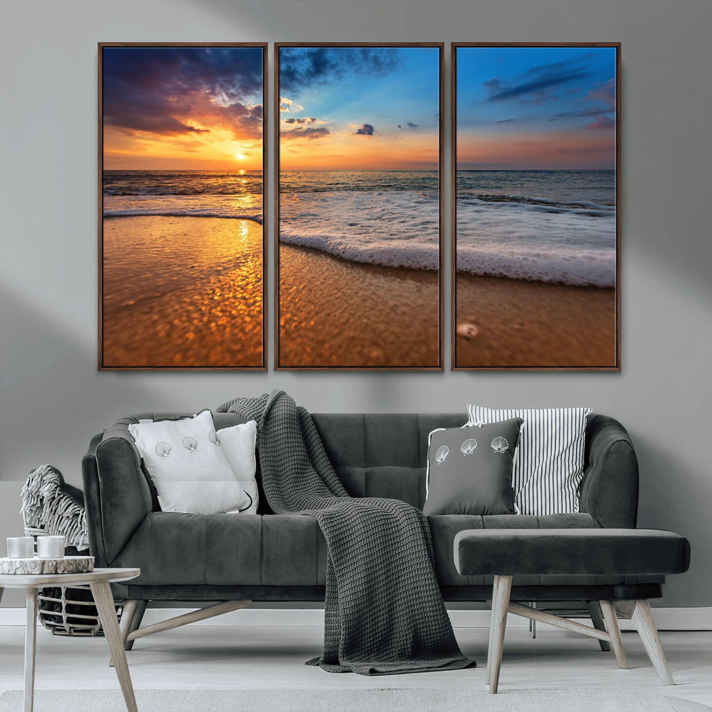 MGV-FC-48X32-3P - Sunset and Beach at Night Wall Art Canvas Print