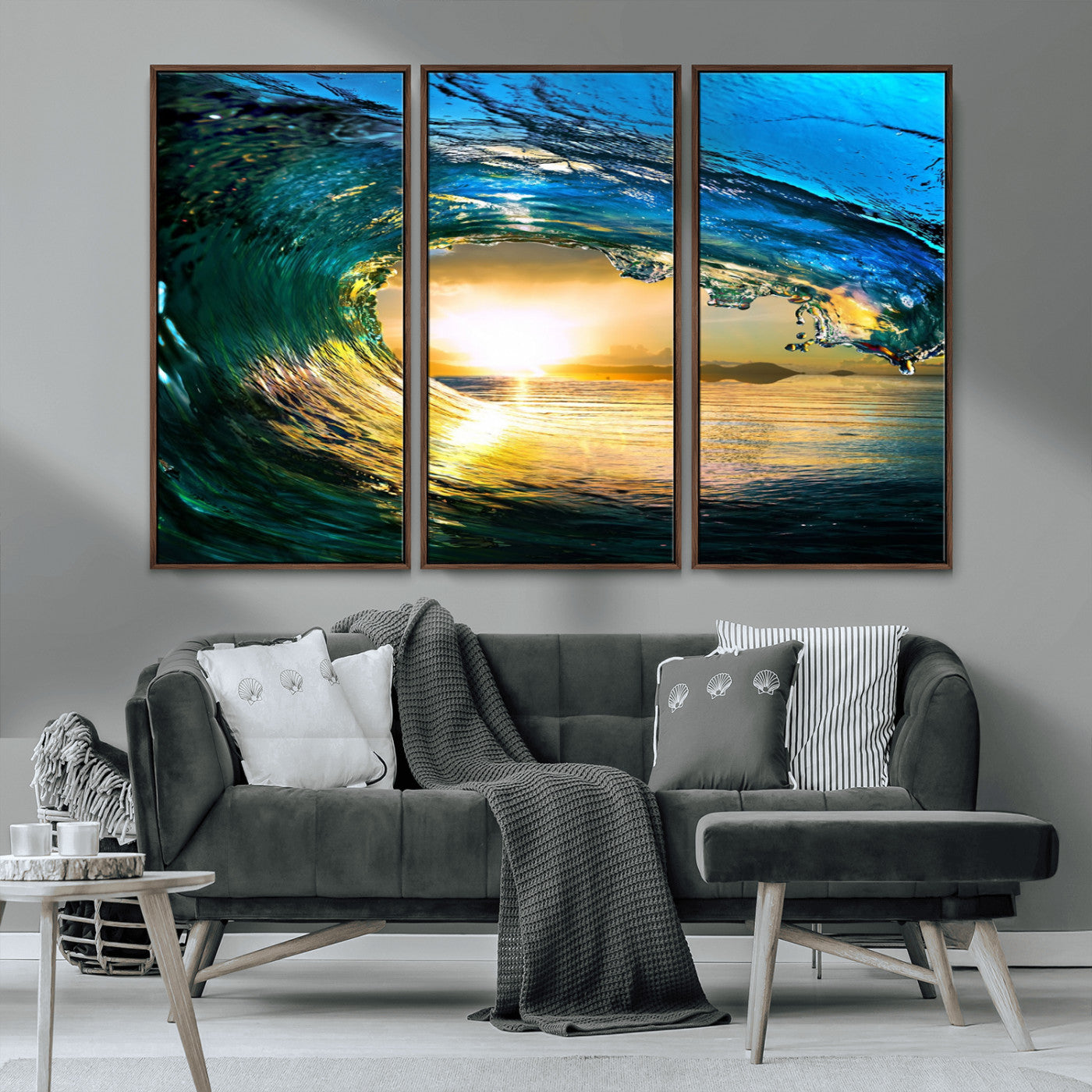 MGV-FC-48X32-3P - Ocean Wave at Sunset Canvas Art, Large Wall Print of Vibrant Water Waves, Coastal Art for Living Room and Dining Room