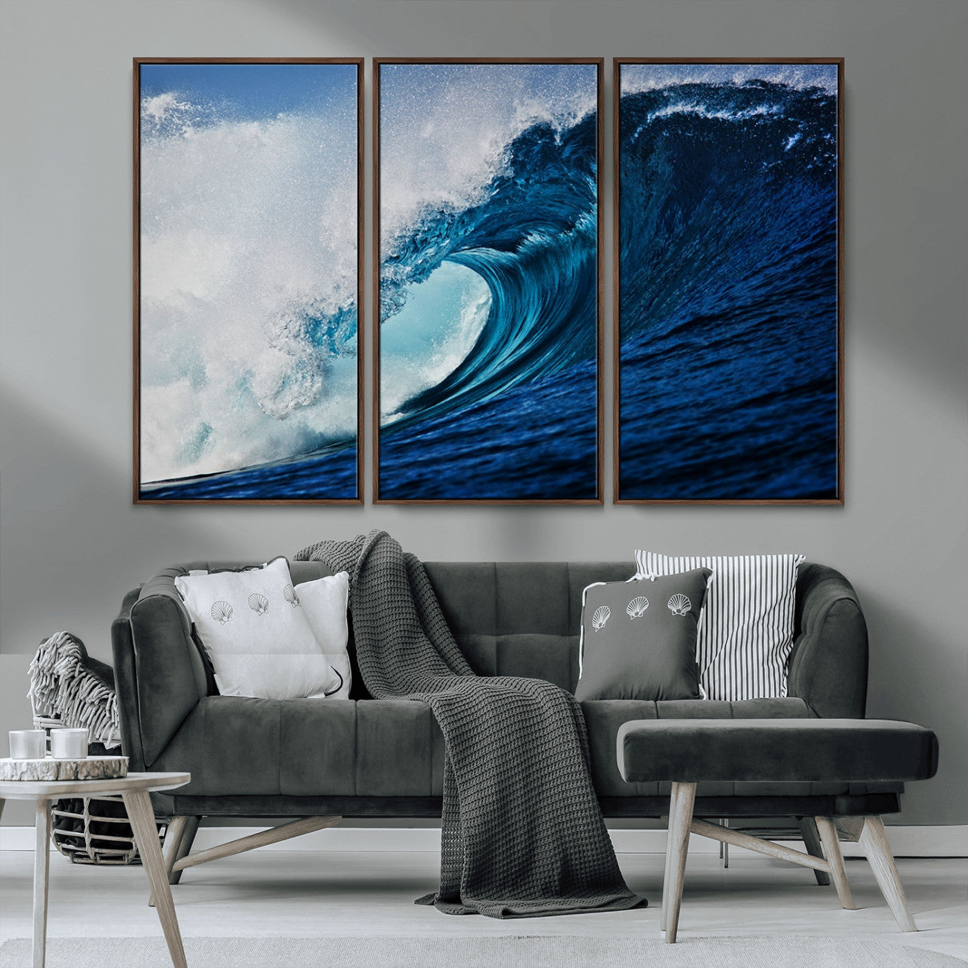 MGV-FC-48X32-3P - Ocean Wave at Sunset Canvas Art, Large Wall Print of Vibrant Water Waves, Coastal Art for Living Room and Dining Room Decor