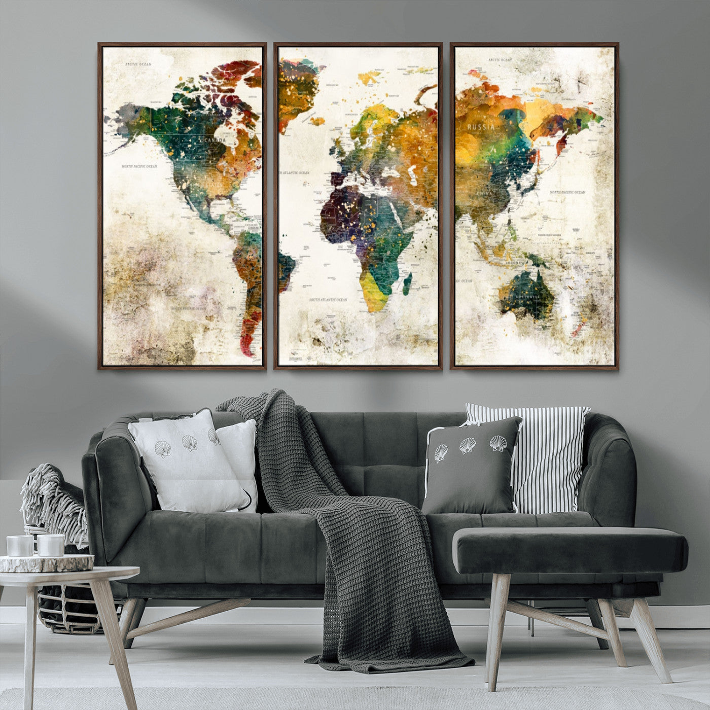 MGV-FC-48X32-3P - Push Pin World Map Canvas Print – Framed Wall Art for Couples to Track Their Travels – Anniversary